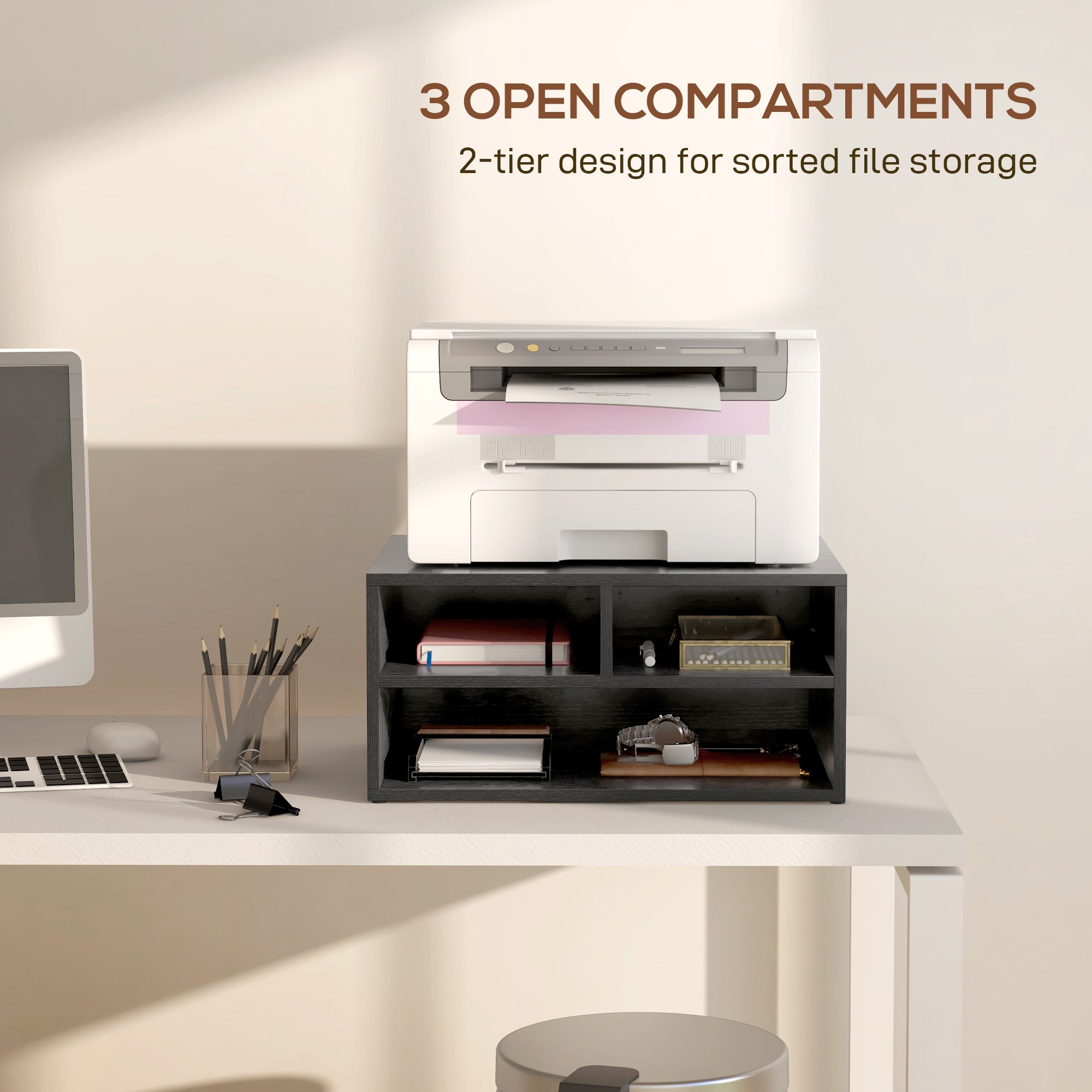 HOMCOM Three-Compartment Printer Storage Cabinet - Black - North Peak Garden Furniture