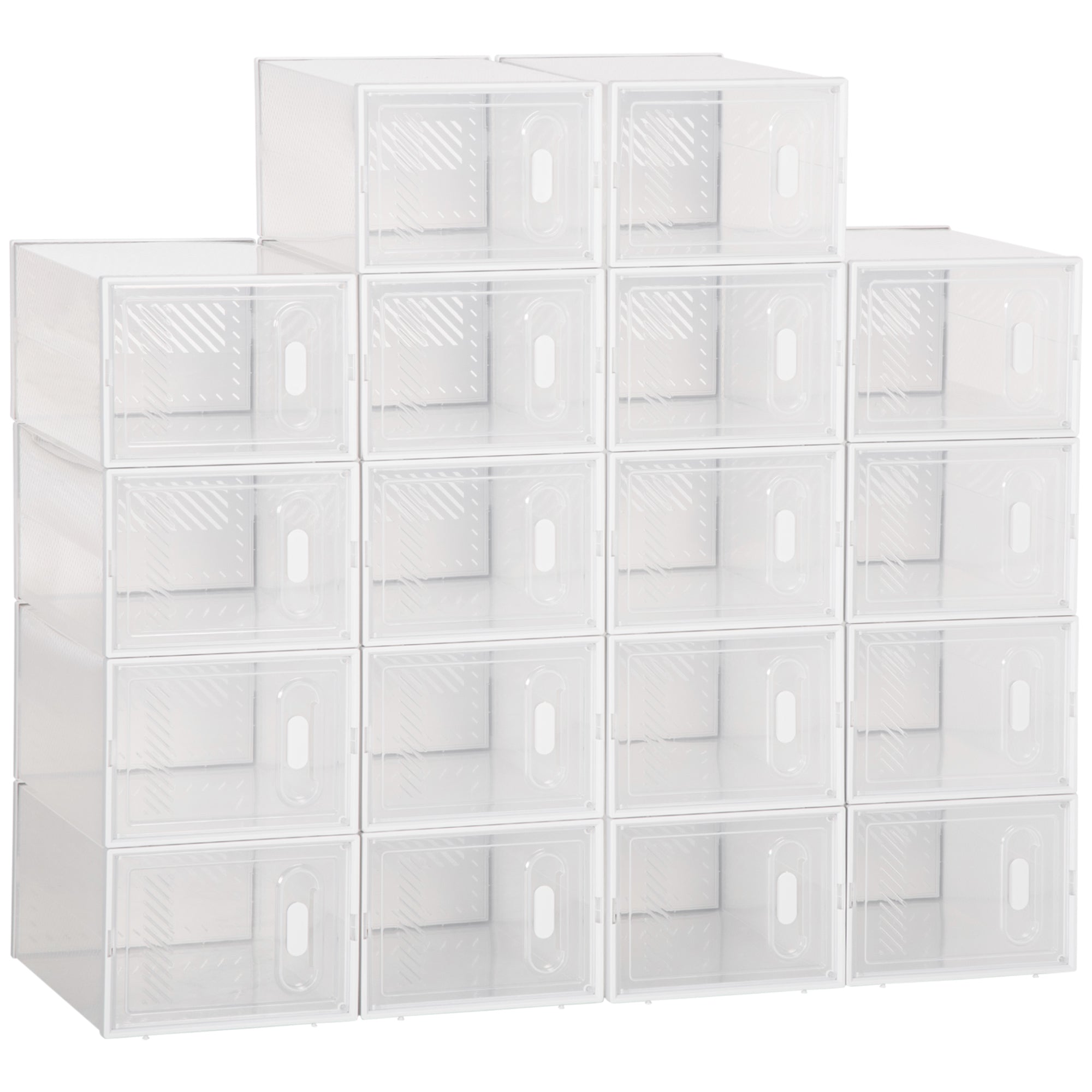 HOMCOM 18PCS Clear Shoe Box, Plastic Stackable Shoe Storage Box for UK/EU Size up to 8.5/43 with Magnetic Door for Women/Men, 25 x 35 x 19cm