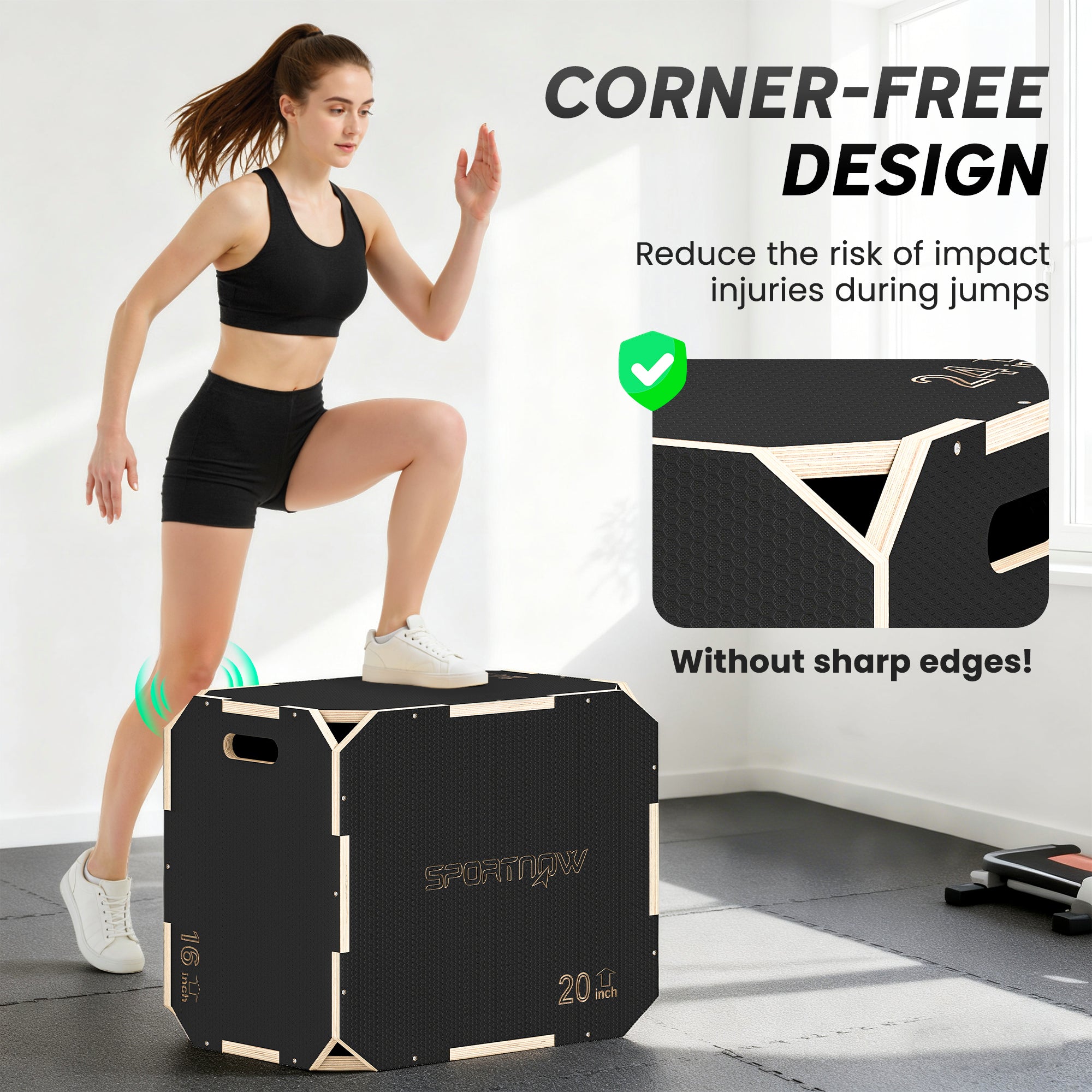 SPORTNOW Non-Slip Plyo Box, Corner-free Wooden Jump Box, 40.5 x 61 x 51 cm