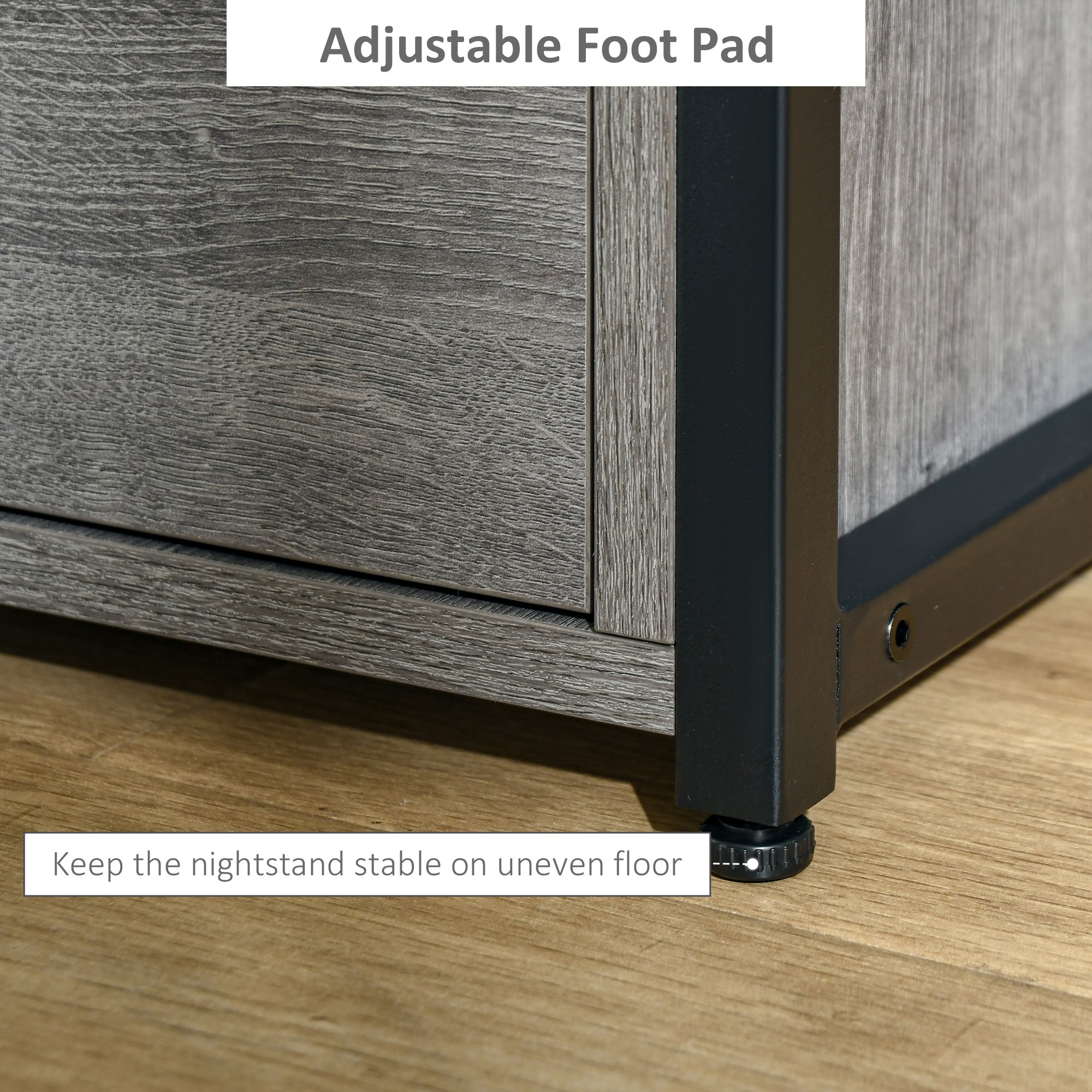 HOMCOM Industrial Side Table with Drawer, Sofa Table, Bedside Cabinet with Storage Shelf, Slim Nightstand for Living Room, Bedroom, Grey - North Peak Garden Furniture
