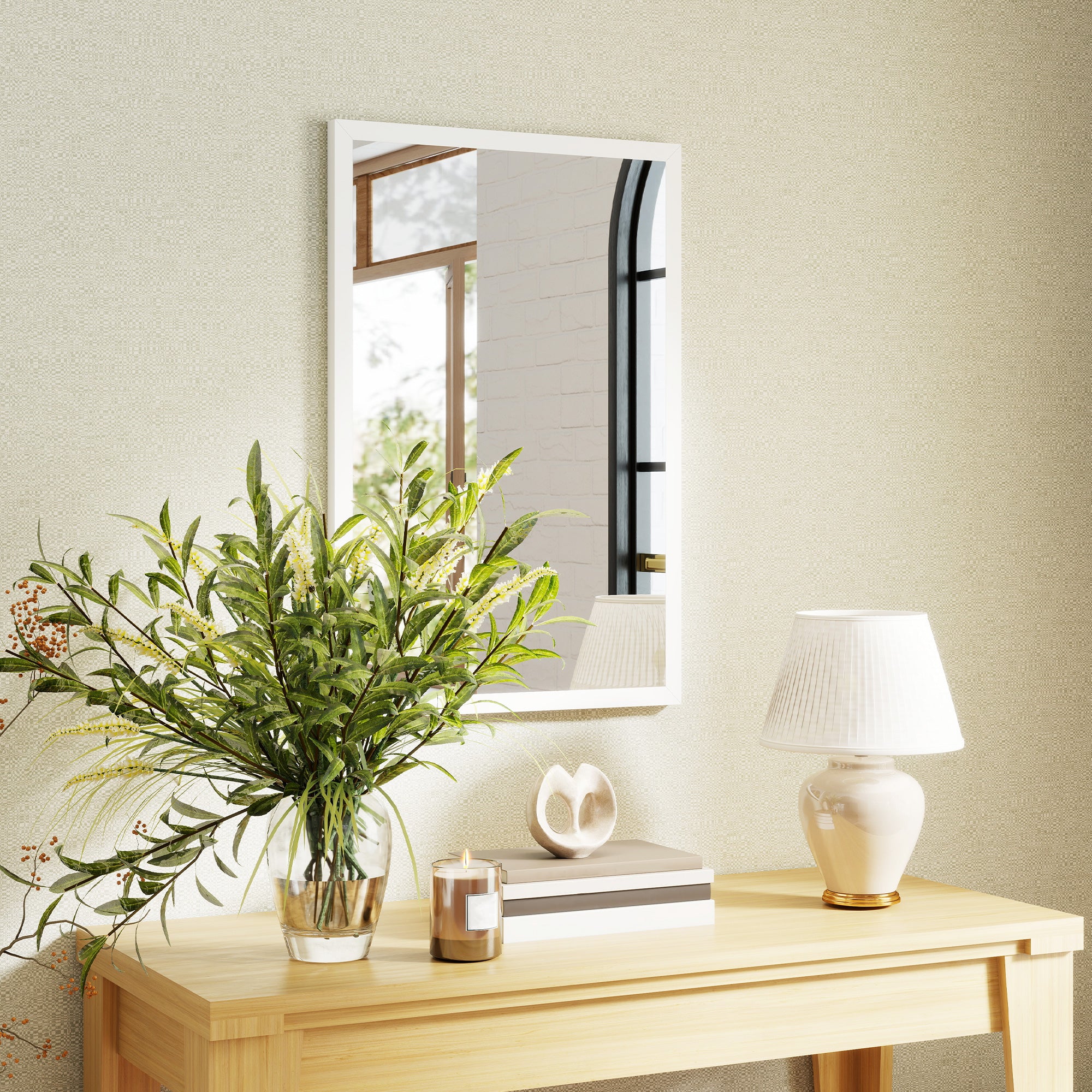 HOMCOM Wall Bathroom Mirror, 60 x 40 cm Wall-Mounted Mirror for Living Room, Bedroom, Hallway, White