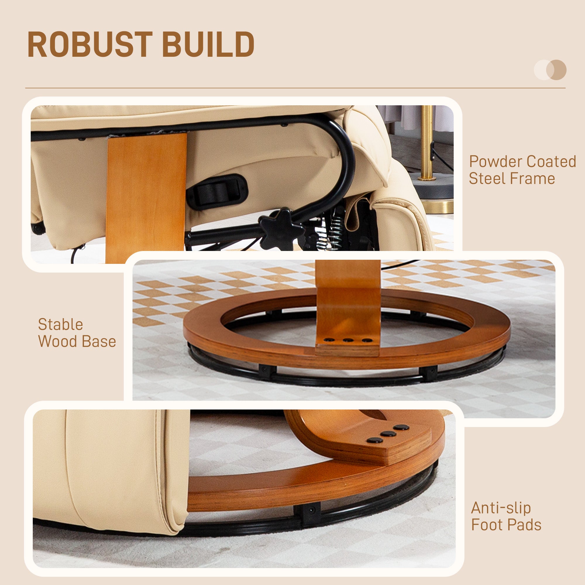 HOMCOM Faux Leather Recliner Chair - Beige - North Peak Garden Furniture