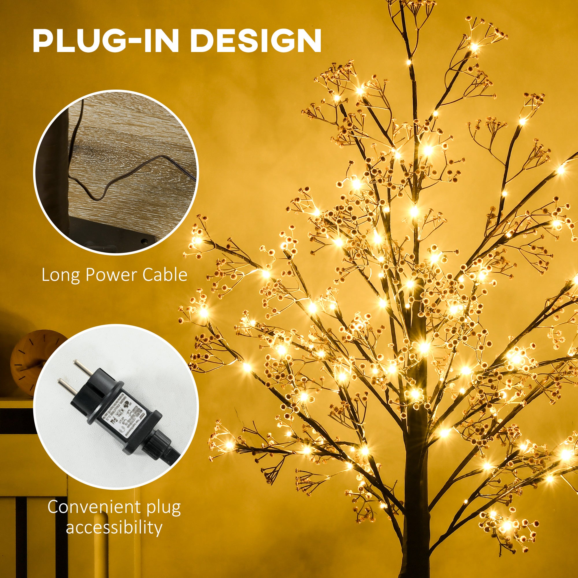 HOMCOM 5ft Artificial Gypsophila Blossom Tree Light with 96 Warm White LED Light, Baby Breath Flowers for Home Party Wedding, Indoor and Outdoor Use - North Peak Garden Furniture