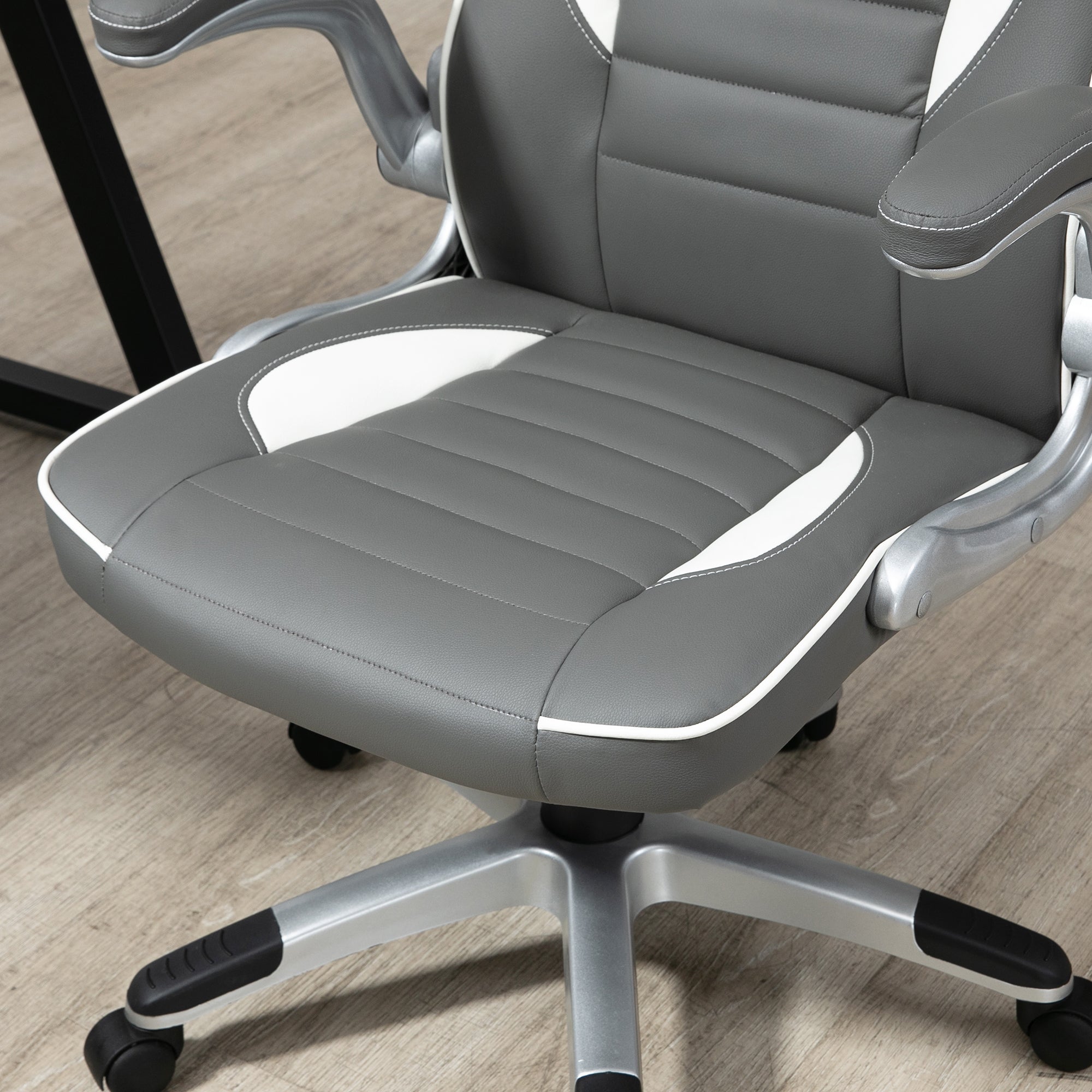 Vinsetto Computer Gaming Chair, Office Desk Swivel Chair, PU Leather Racing Chair with 90° Flip-up Armrest, Adjustable Height and Rolling Wheels, Grey