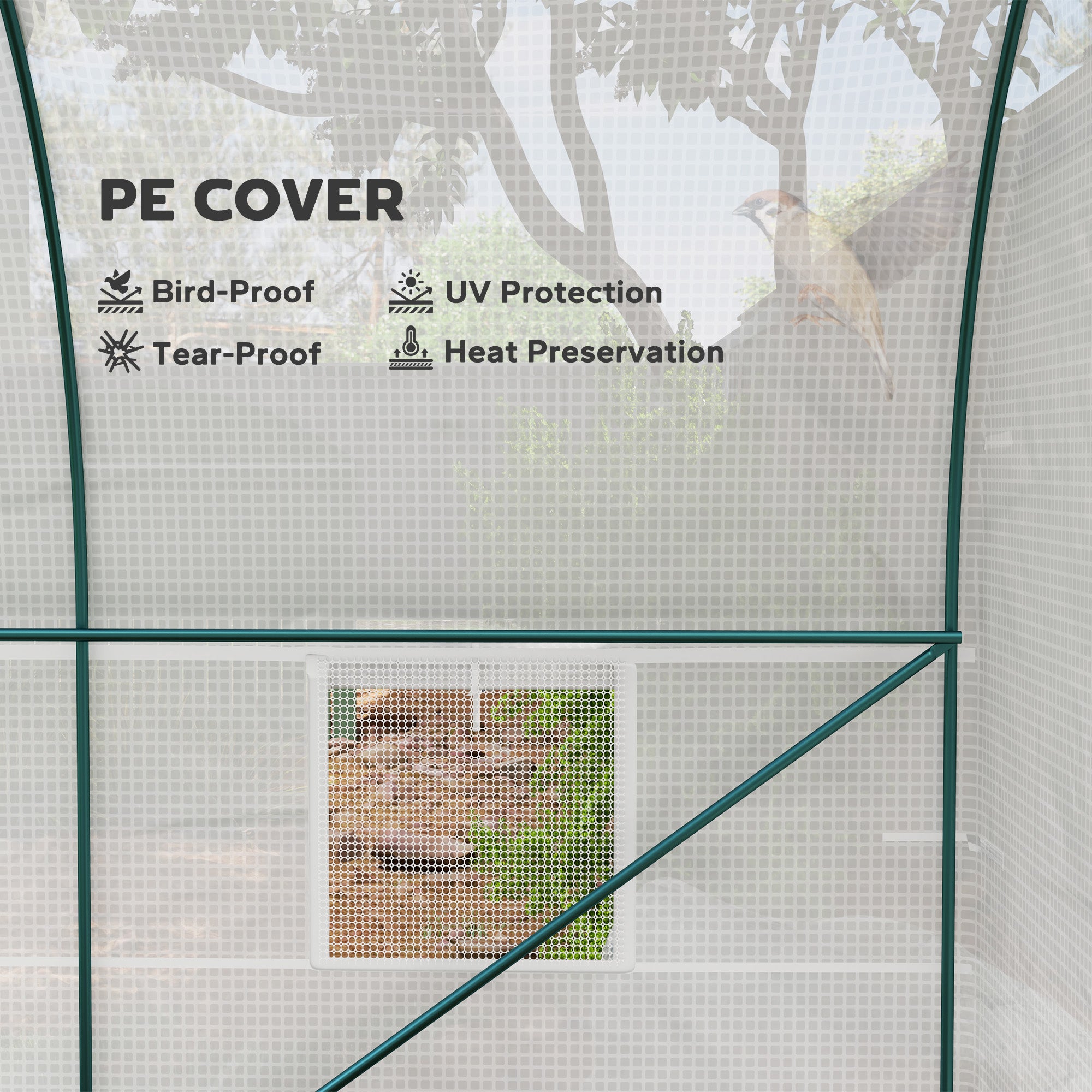 Outsunny Reinforced Walk in Polytunnel Greenhouse with Roll Up Zipped Door Windows, Galvanised Steel Frame, 2 x 2.5m - North Peak Garden Furniture