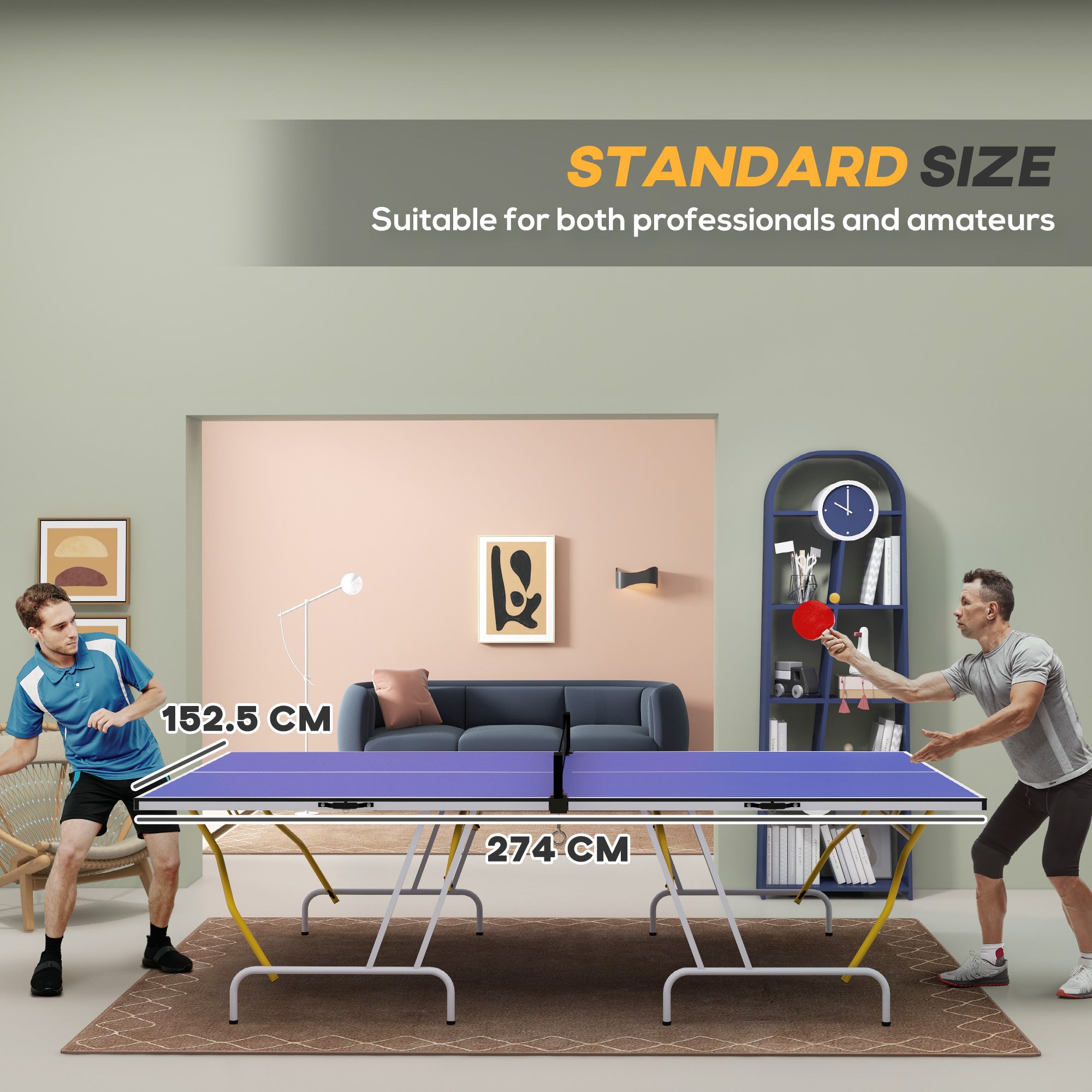 SPORTNOW 9FT Foldable Table Tennis Table, with Cover, Net, Paddles, Balls - Blue - North Peak Garden Furniture