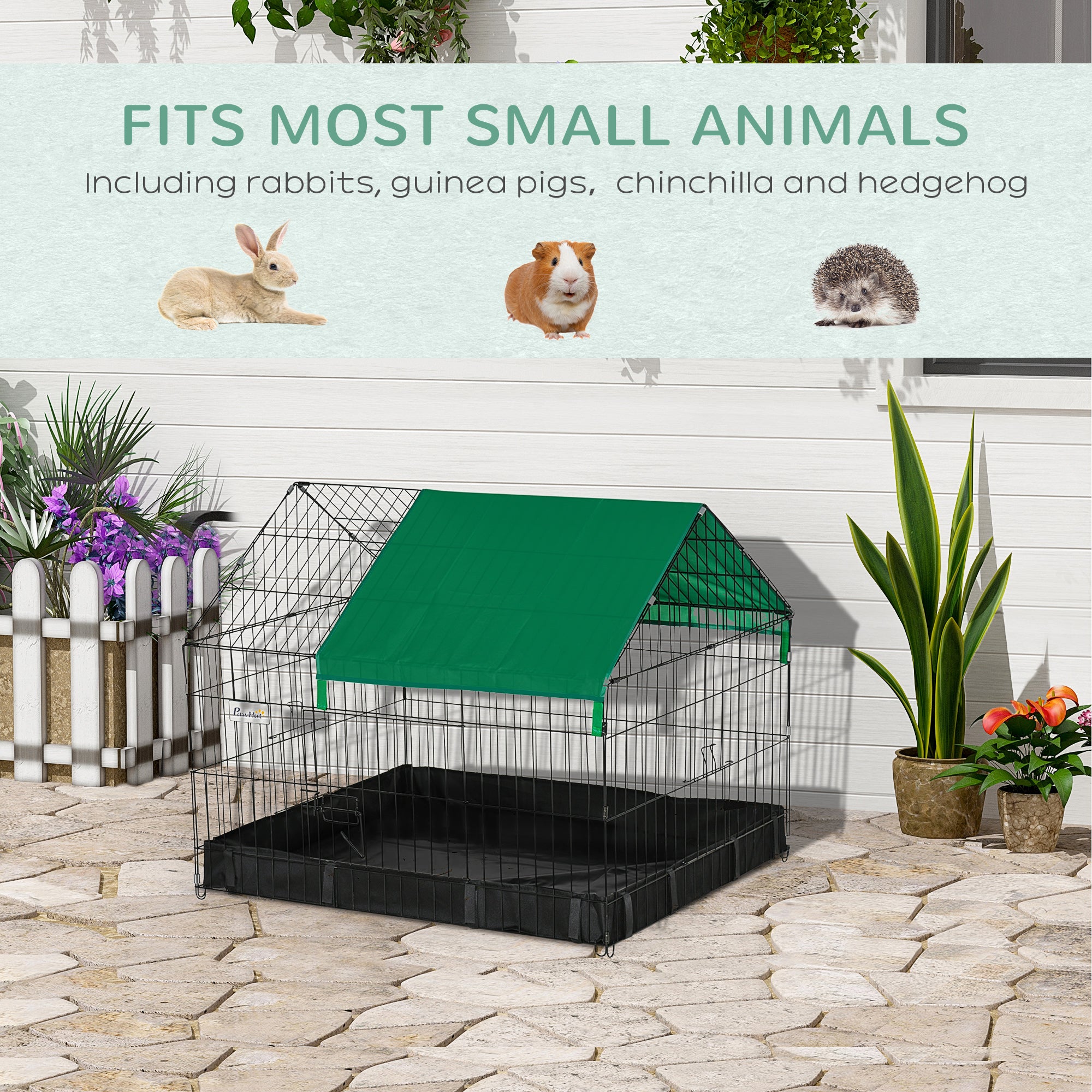 PawHut Rabbit Cage Guinea Pig Playpen Small Animal House for Kitties Puppies, w/ Water Proof Oxford Roof Floor 90 x 75 x 75 cm