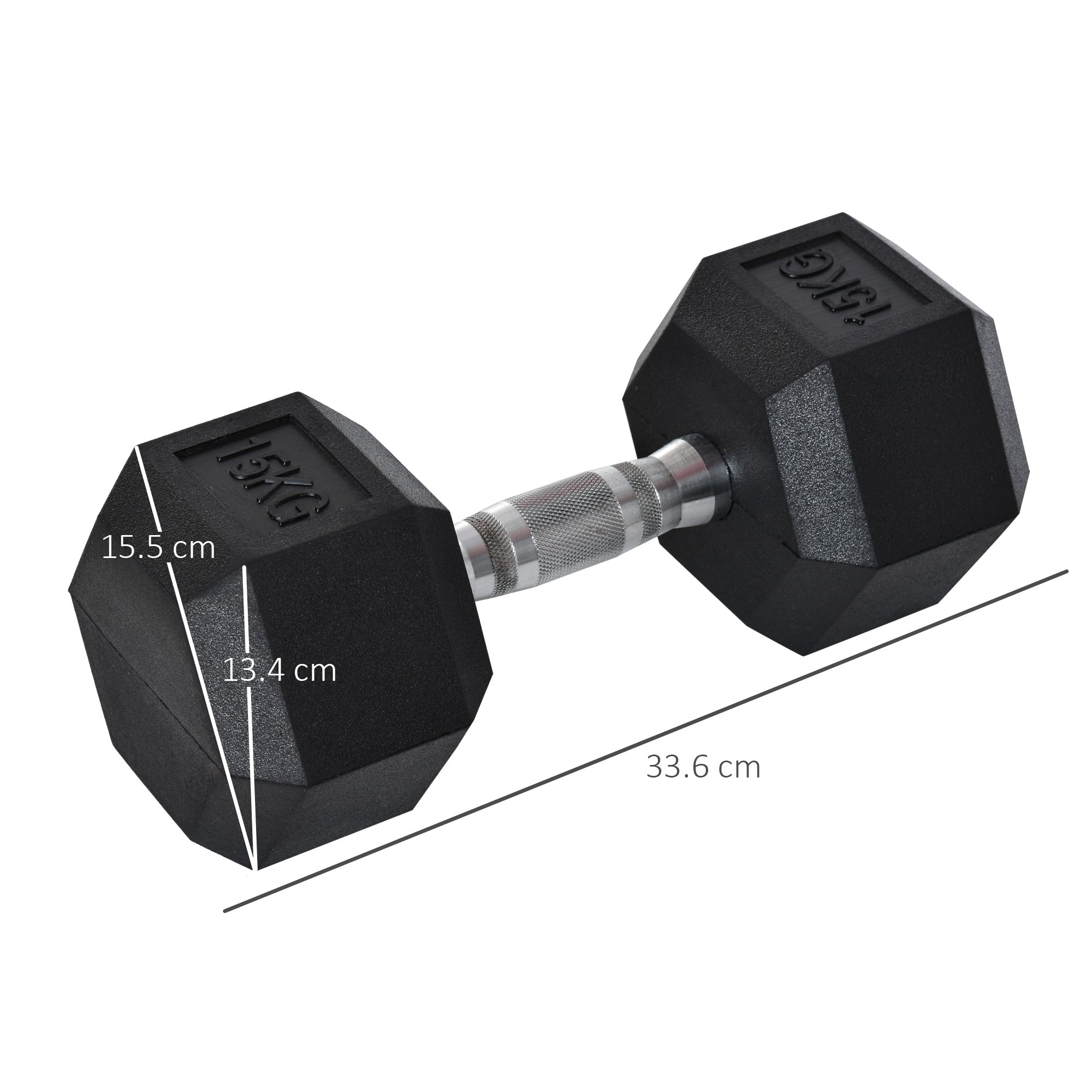 HOMCOM 2x15kg Rubber Hex Dumbbell Portable Hand Weights Dumbbell Home Gym Workout Fitness Hand Dumbbell - North Peak Garden Furniture