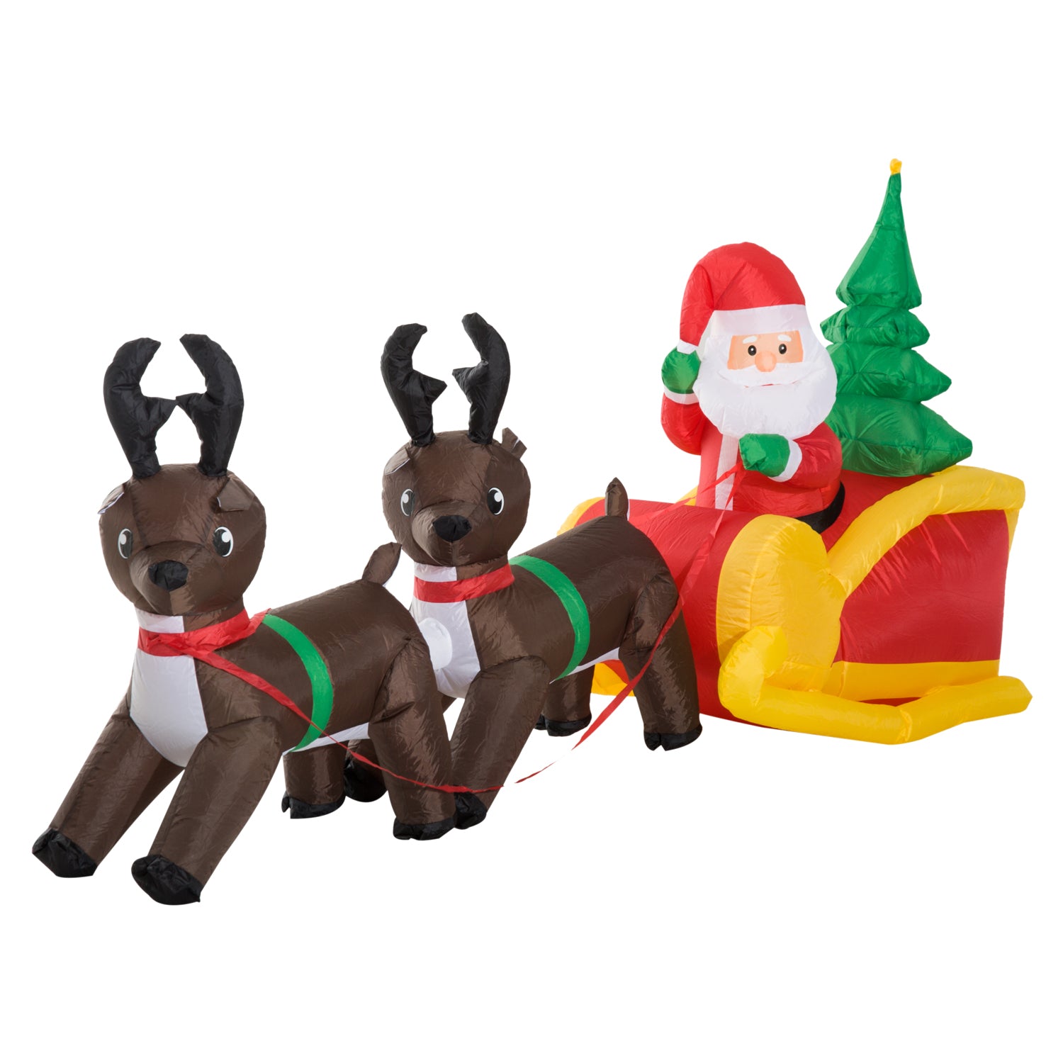 HOMCOM Large Self-inflating Inflatable Xmas Santa Claus Sledge Sleigh w/Reindeer LED Outdoor Blow Up Christmas Decoration - North Peak Garden Furniture