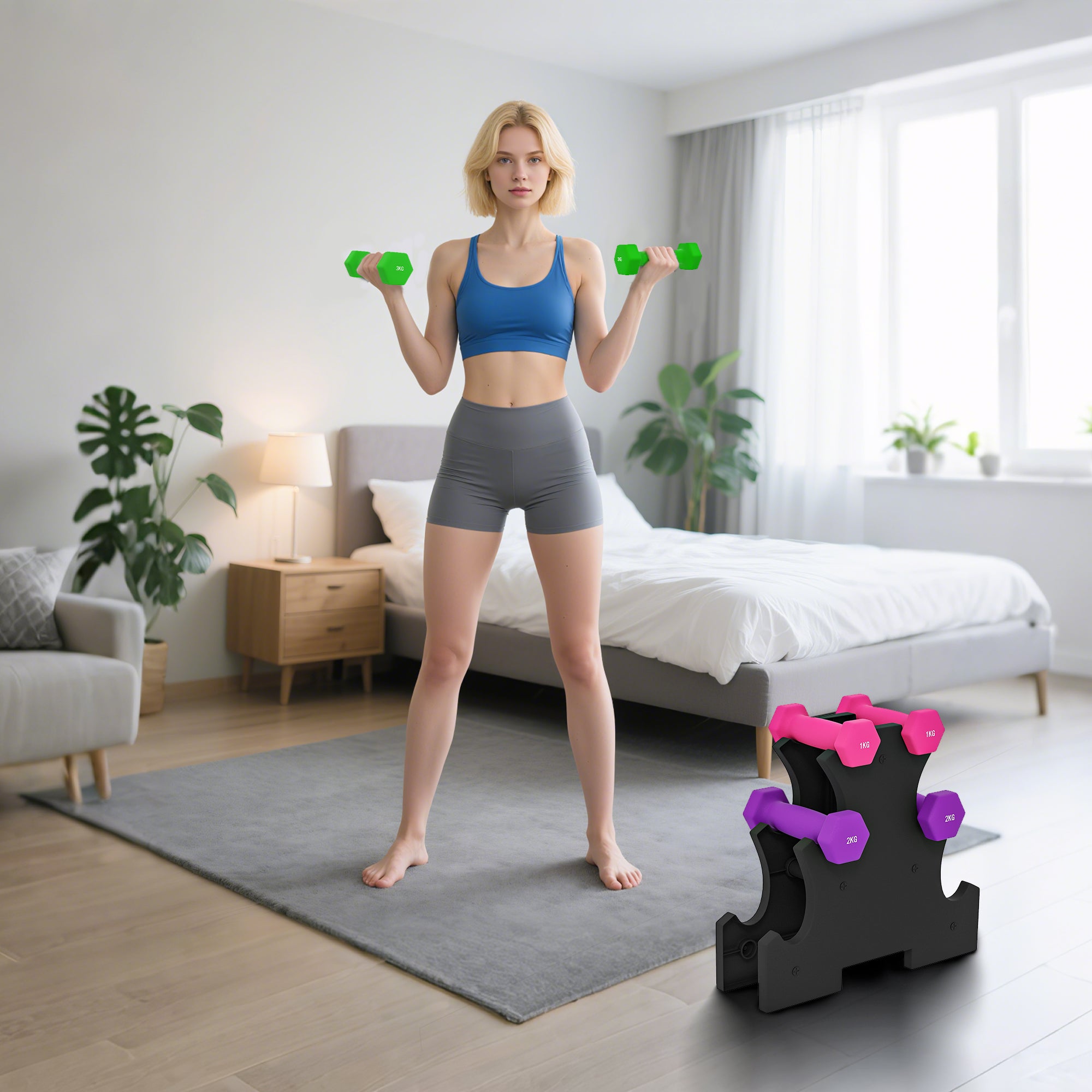 SPORTNOW 2 x 1kg, 2 x 2kg, 2 x 3kg Dumbbells Set with Dumbbell Rack, Hand Weights for Home Gym Training