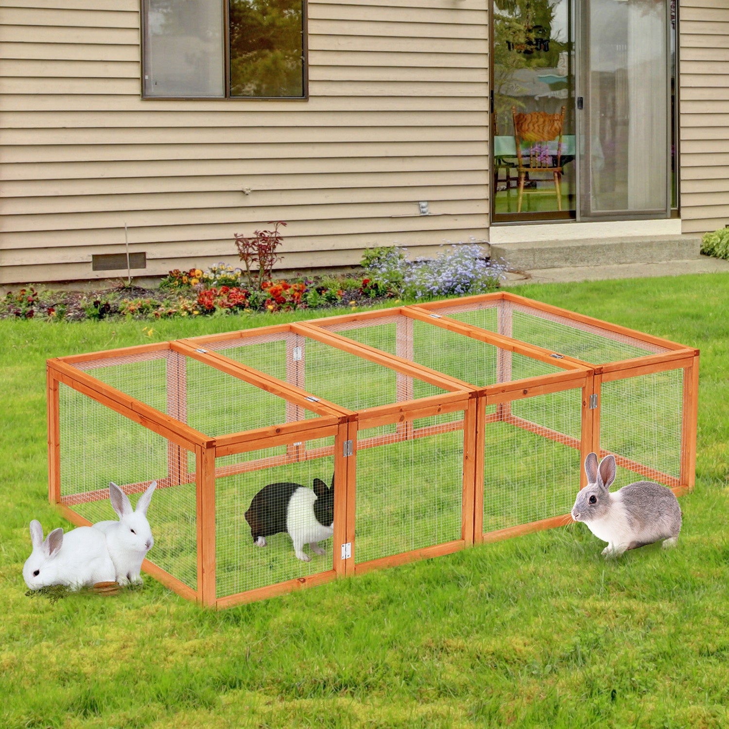 Pawhut Guinea Pigs Hutches W/ Mesh Wire, 181Lx100Wx 48H cm-Wood - North Peak Garden Furniture