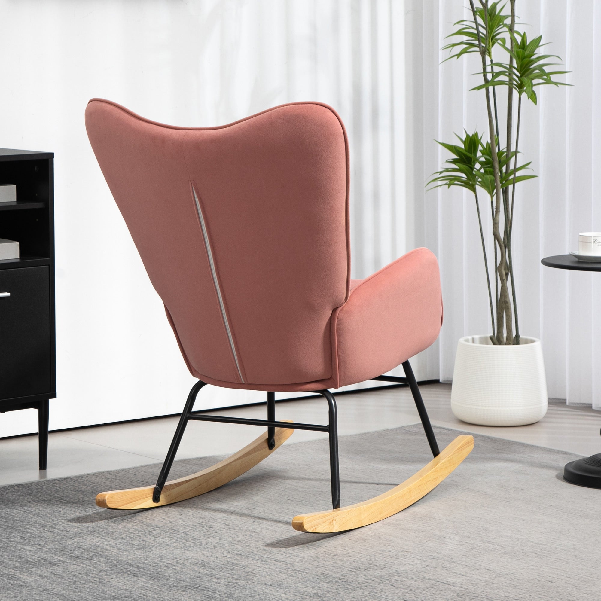 HOMCOM Velvet Rocking Chair Armchair with Lumbar Pillow, Metal Legs and Wood Base for Living Room, Bedroom, Pink - North Peak Garden Furniture