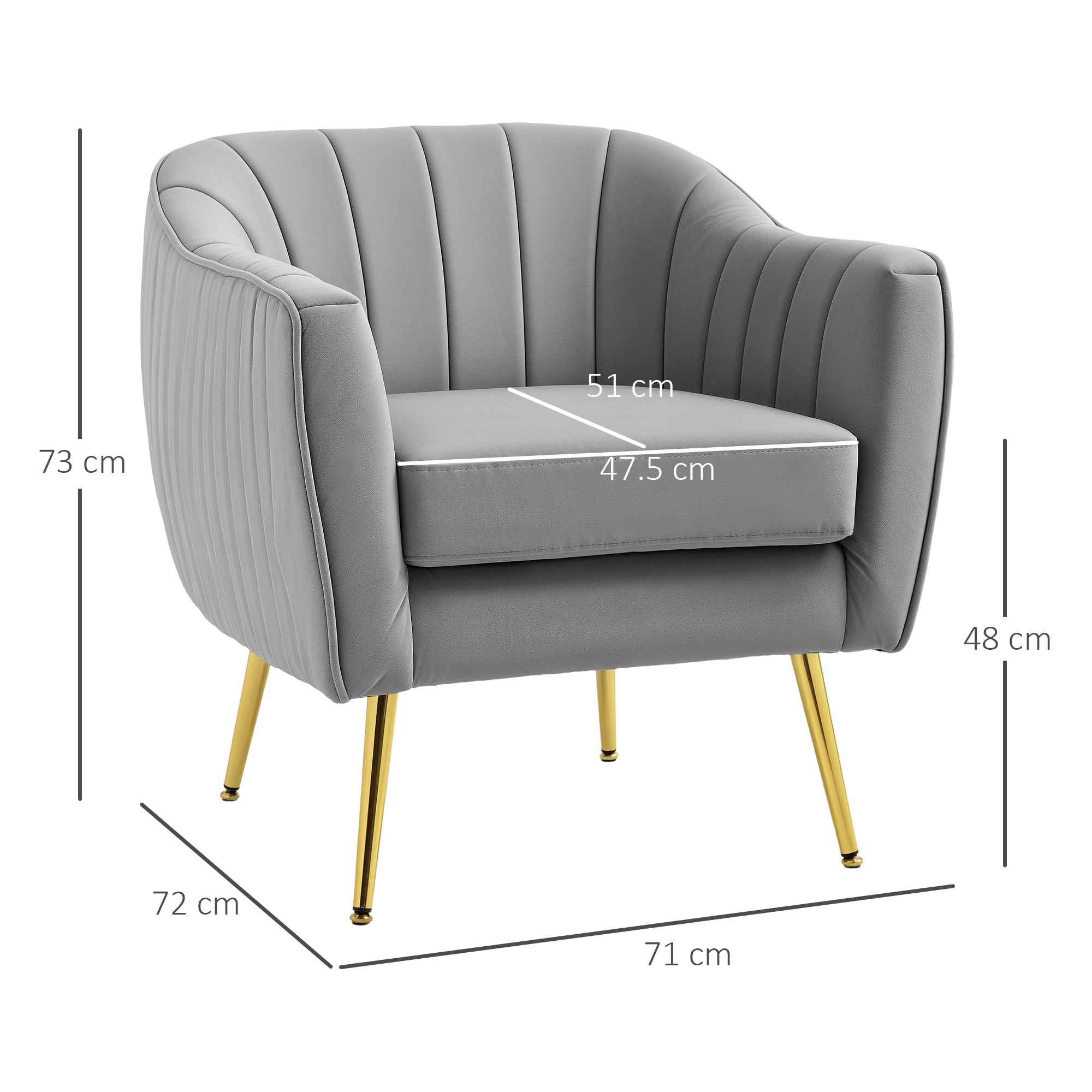 HOMCOM Velvet-Feel Shell Back Accent Chair - Grey - North Peak Garden Furniture
