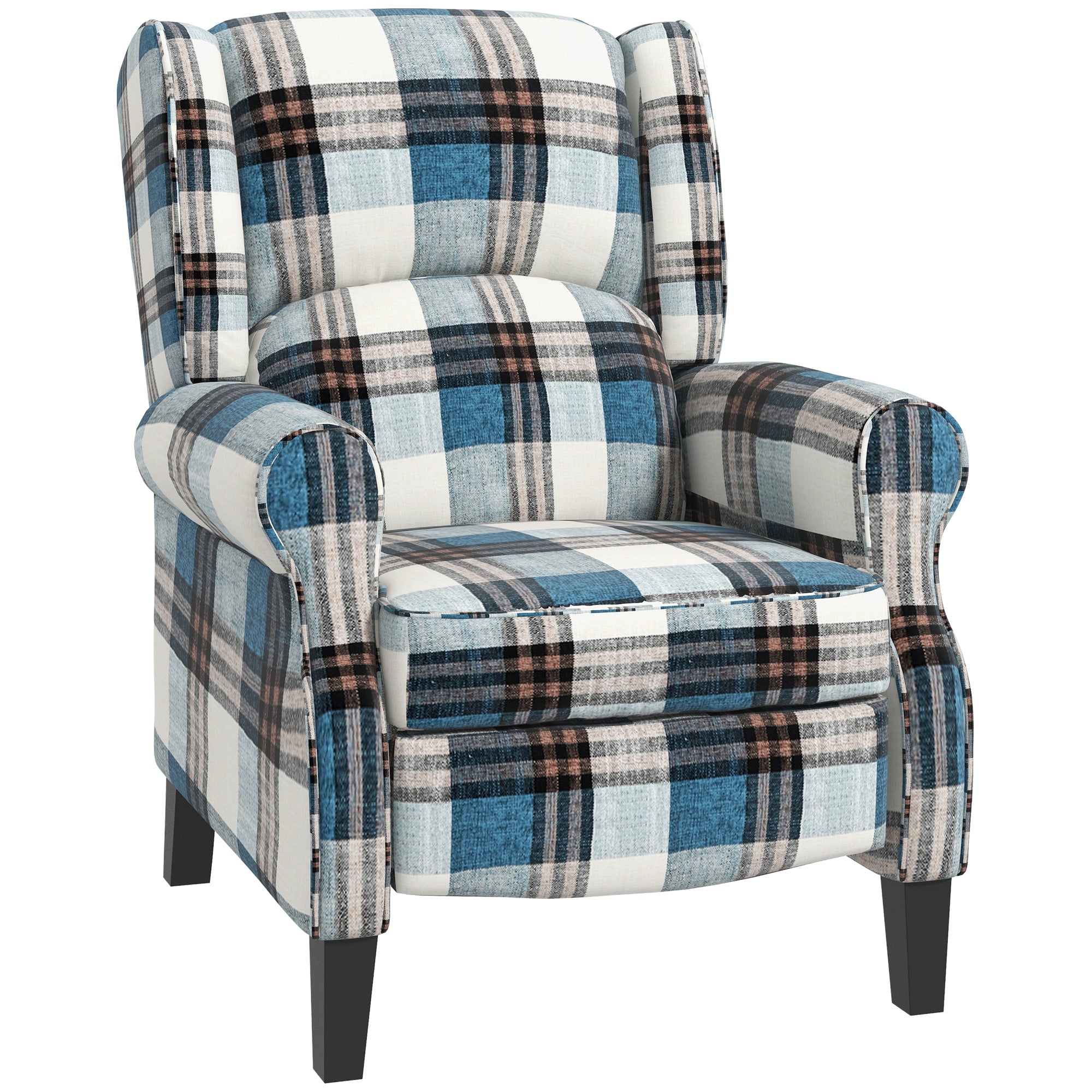 HOMCOM Wingback Reclining Chair Push Back Recliner Armchair for Living Room Bedroom with Footrest Armrests Wood Legs Blue - North Peak Garden Furniture