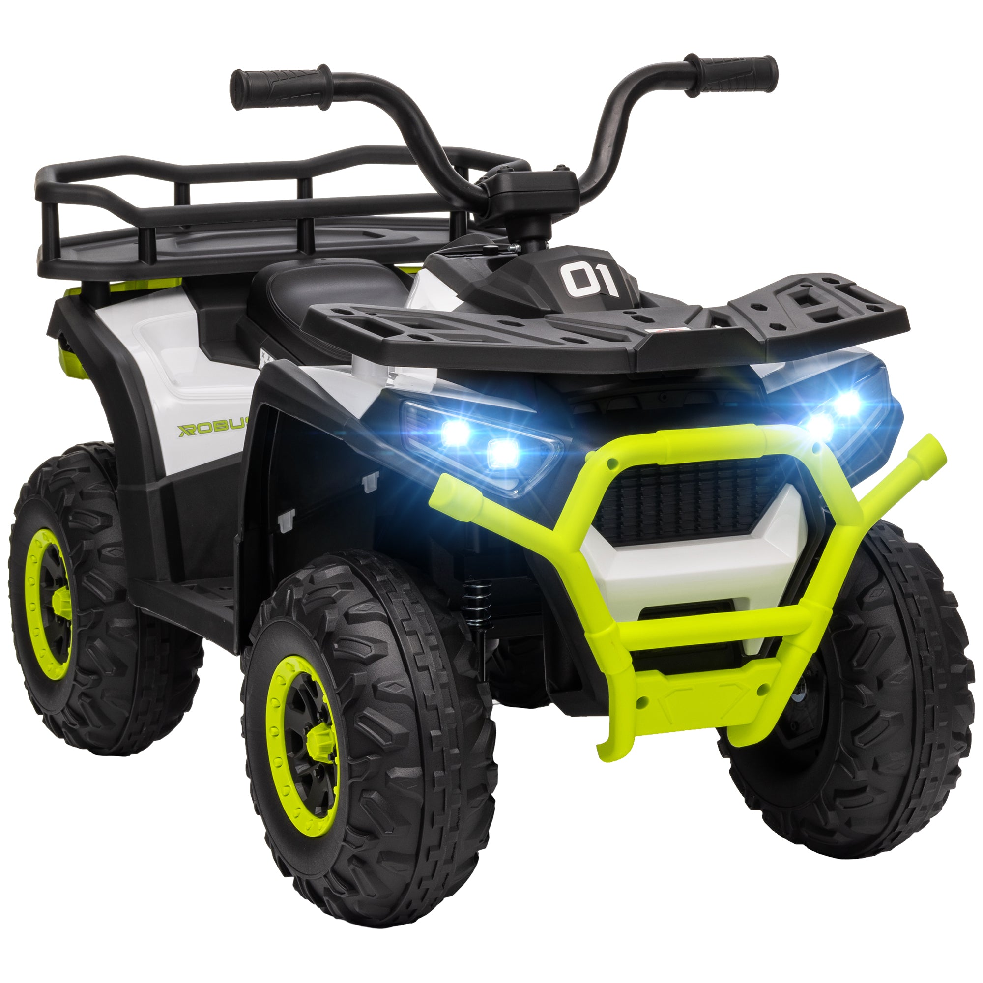 AIYAPLAY 12V Kids Electric Ride on ATV, Battery Powered Quad Bike w/ Spring Suspension, Forward Backward, Storage Basket - Green - North Peak Garden Furniture