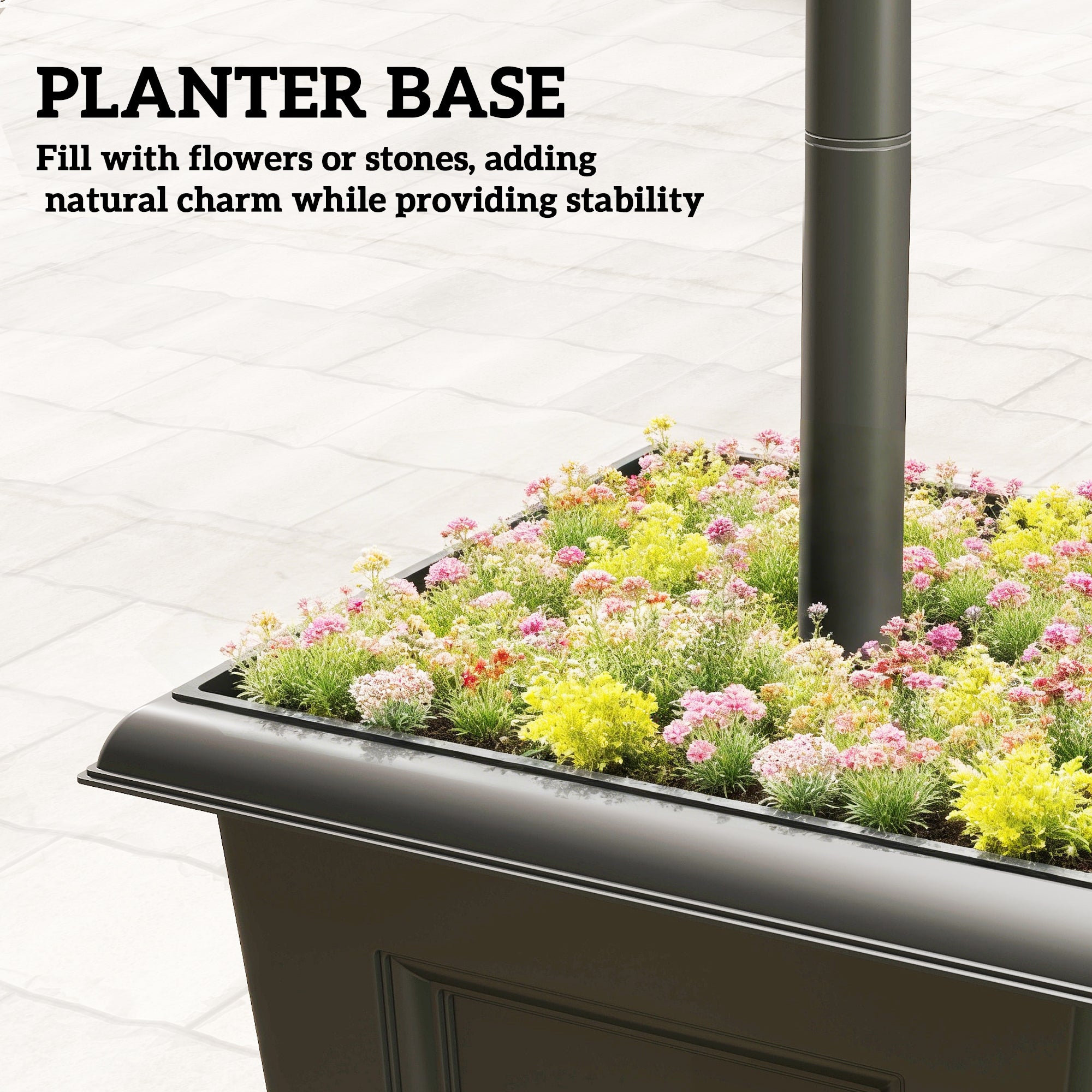Outsunny Garden Solar Lamp Post Light, Waterproof LED Solar Light Post with Planter, Black