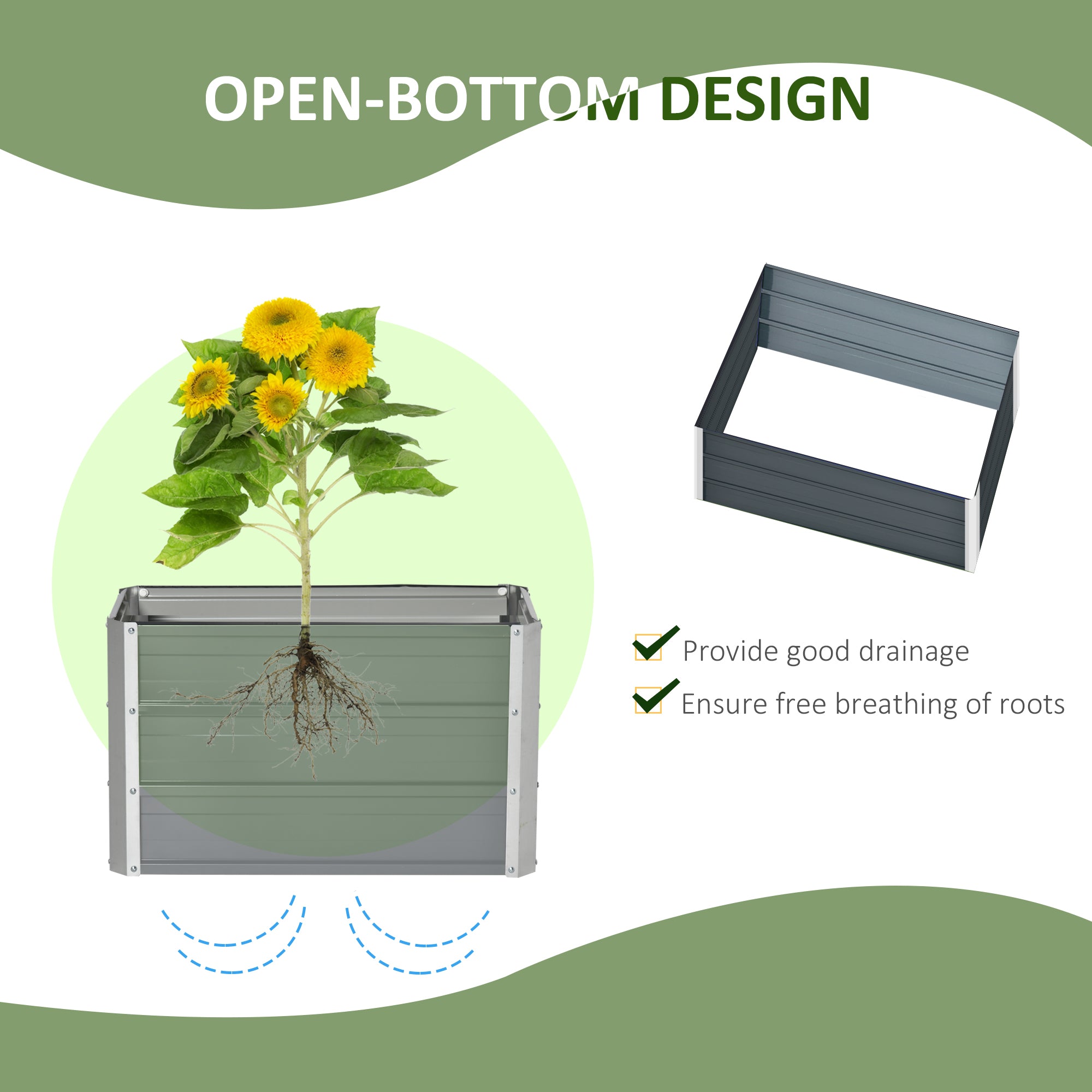 Outsunny 108L Raised Garden Bed, Galvanized Steel Elevated Planter Box w/ Installation Gloves for Backyard, Patio to Grow Vegetables, Herbs, and Flowers, 66 x 47 x 40cm, Grey - North Peak Garden Furniture