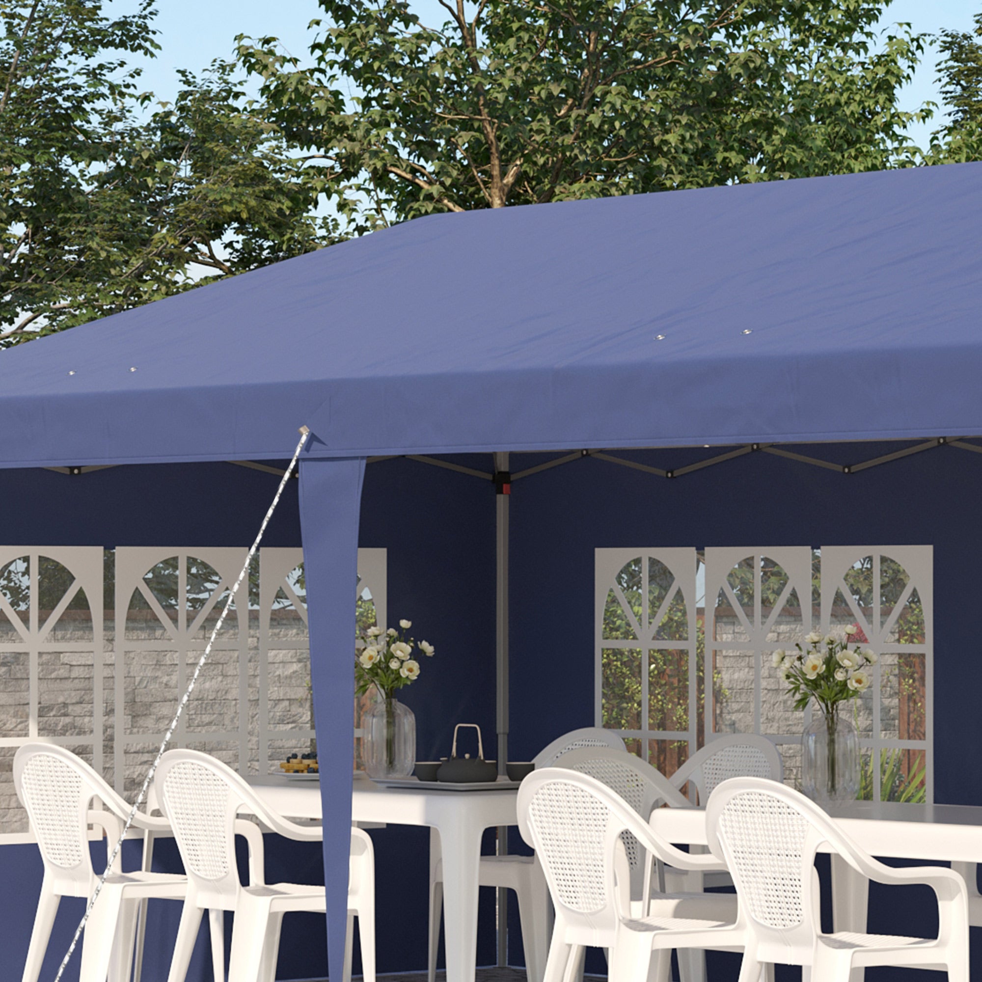 Outsunny 3 x 6m Pop Up Gazebo, Height Adjustable Marquee Party Tent with Sidewalls and Storage Bag, Blue - North Peak Garden Furniture