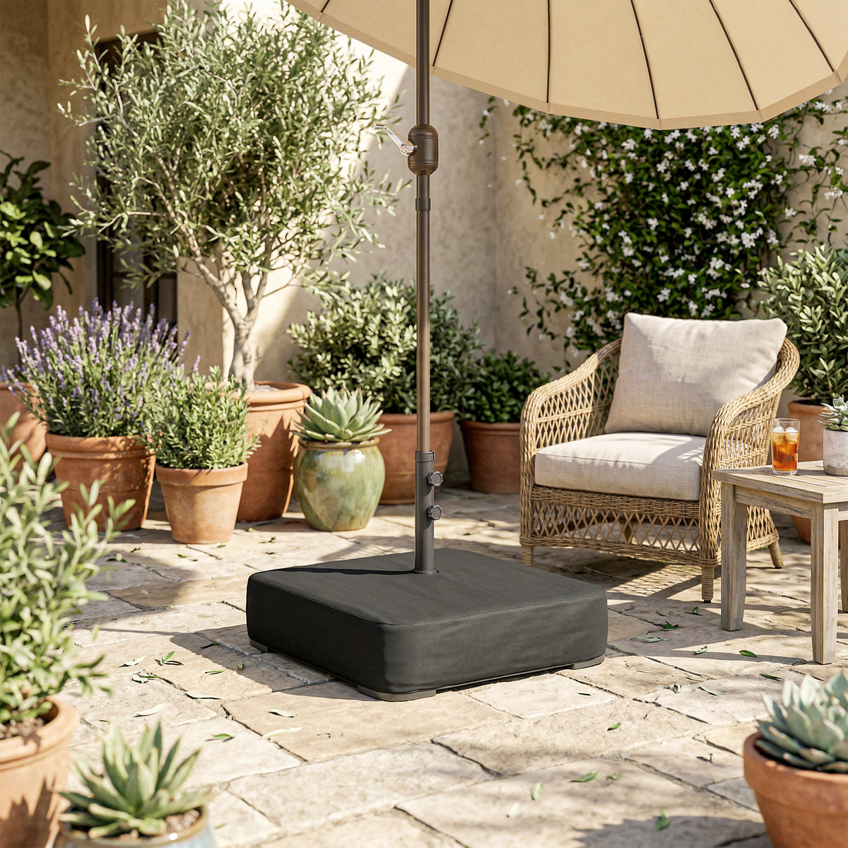 Outsunny Garden Parasol Base 80 kg Sand Filled Heavy Duty Stand for Cantilever Umbrellas and 48 mm Poles Black