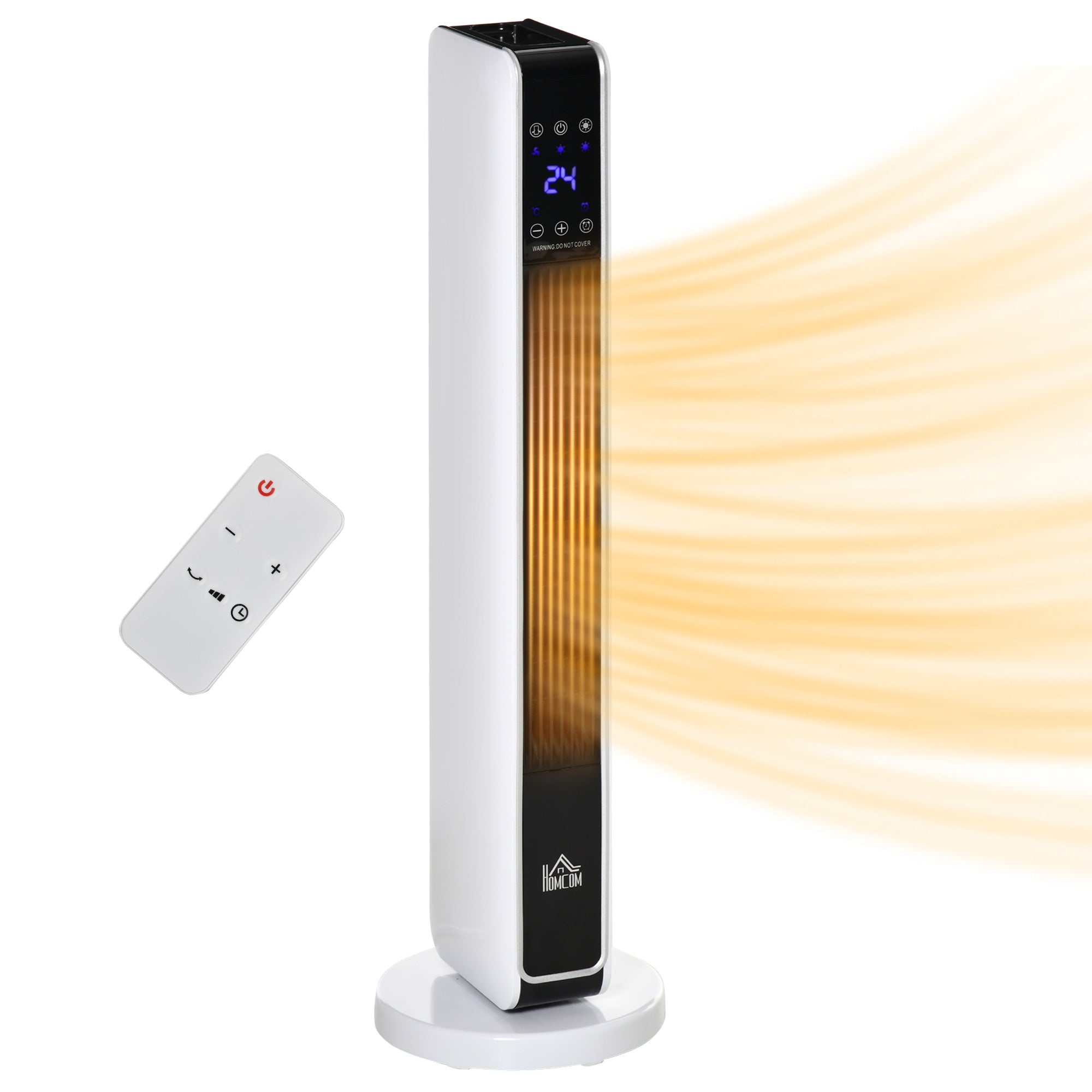 HOMCOM Indoor Tower Space Heater with 2 Heater 1100W/2200W and Fan, Floor Electric Heater for Office, with Timer, Remote - North Peak Garden Furniture
