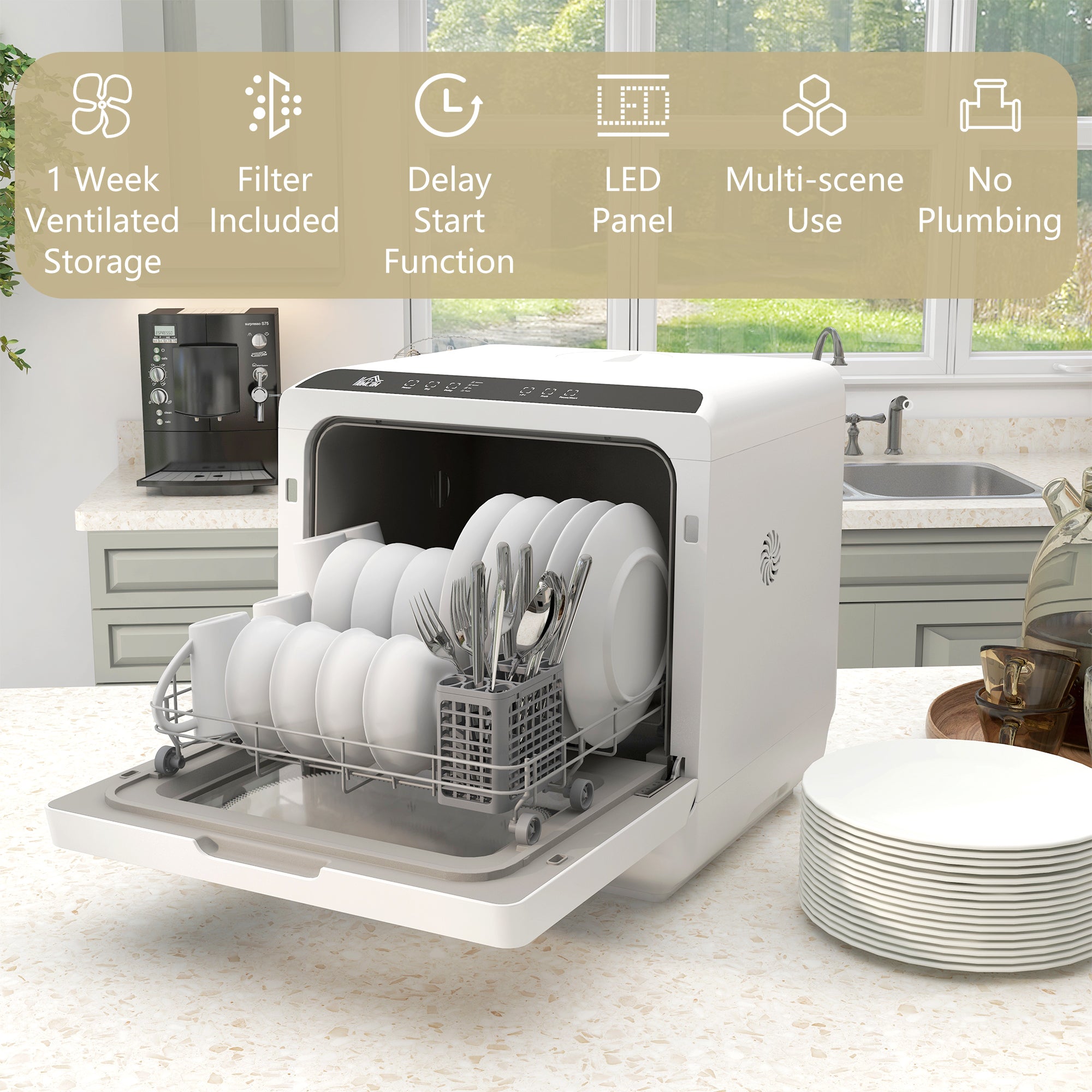 HOMCOM Multi-Program 6L Tabletop Dishwasher - North Peak Garden Furniture