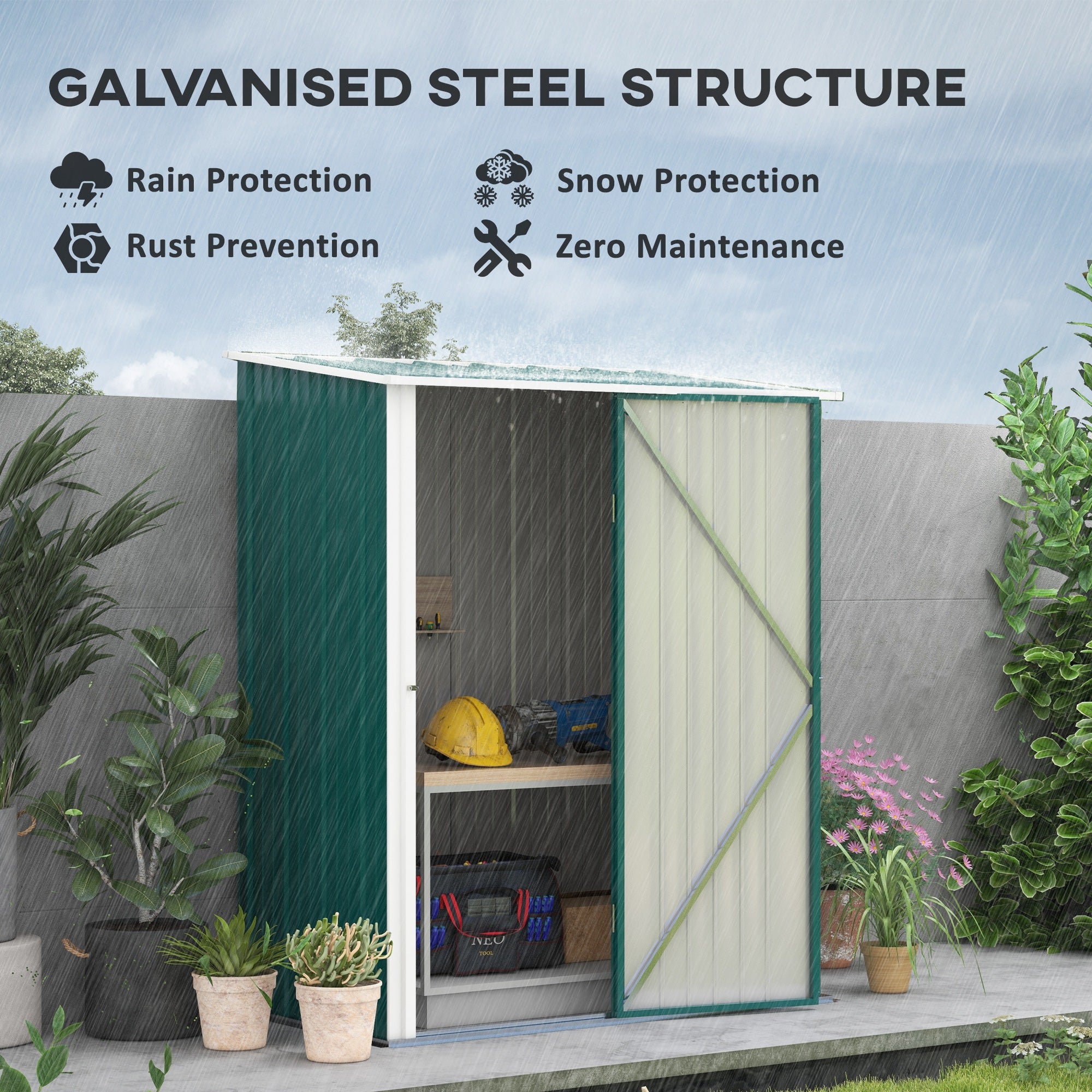 Outsunny Outdoor Storage Shed, Garden Metal Storage Shed w/ Single Door for Garden, Patio, 5.3ft x 3.1ft, Green - North Peak Garden Furniture
