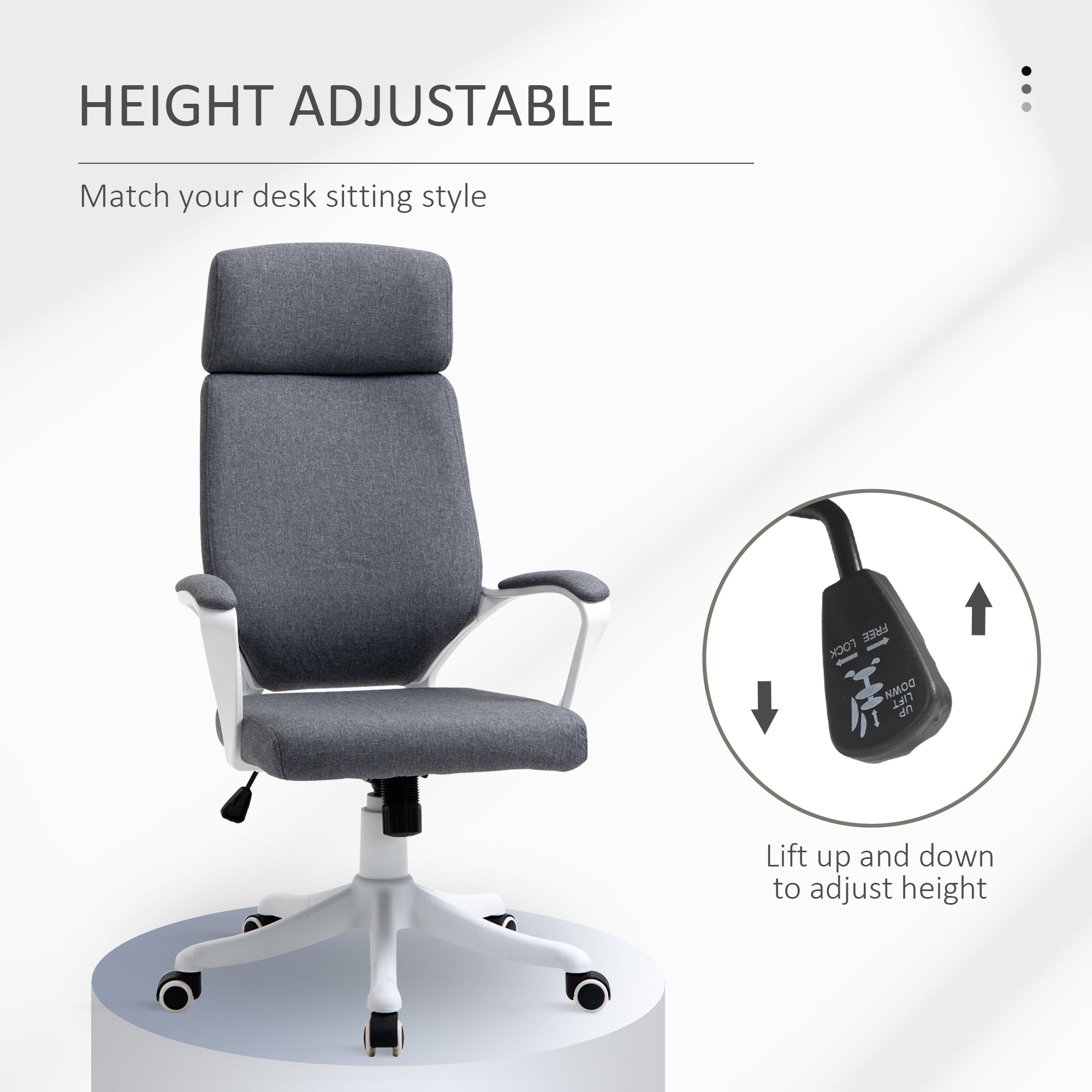Vinsetto Office Chair, Ergonomic Desk Chair, High Back Study Chair with Headrest and Lumbar Back Support, Adjustable Height for Home and Work, Grey - North Peak Garden Furniture