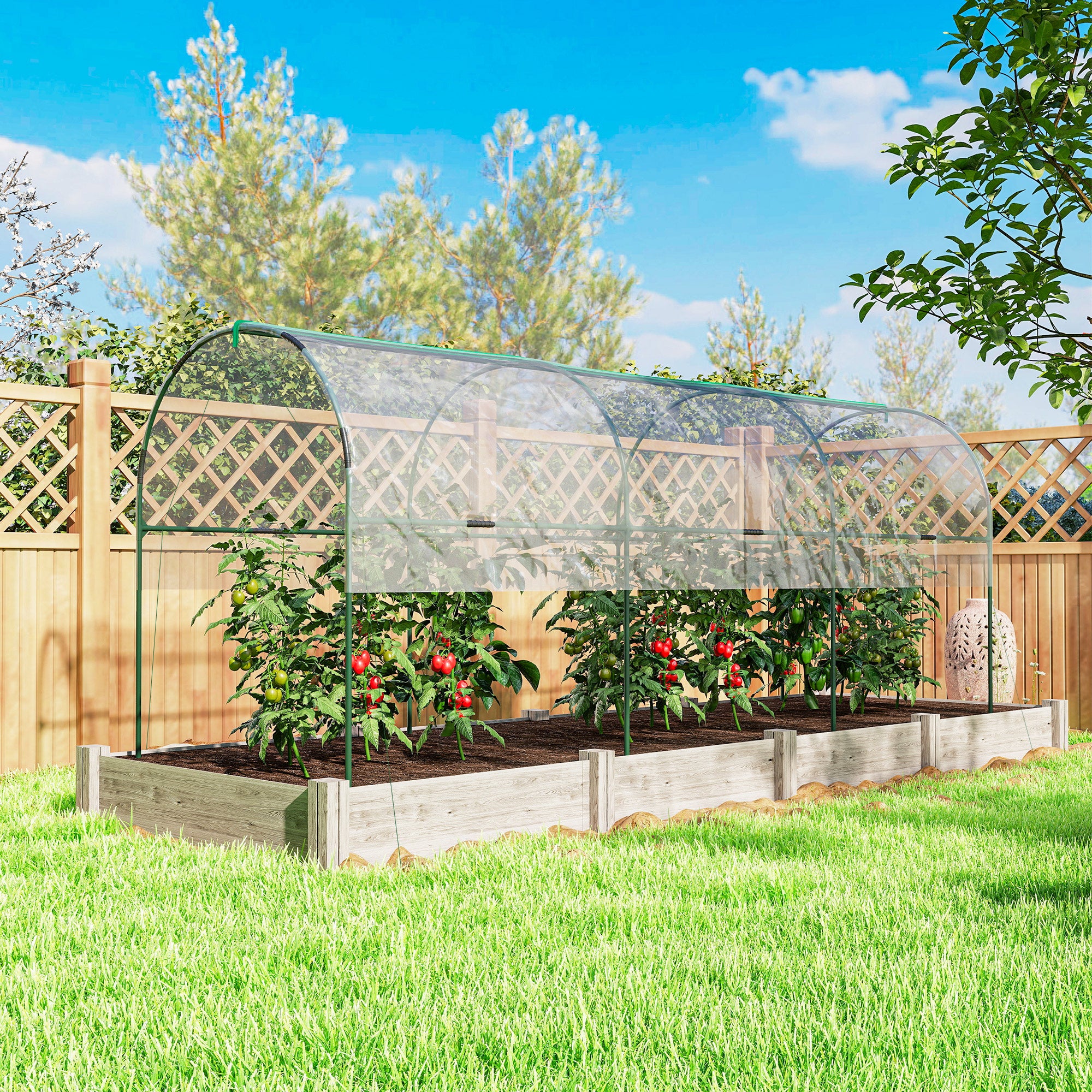 Outsunny Tunnel Tomato Greenhouse with 4 Hoops and Top Tap, Pointed Bottom and Guy Ropes, 400 x 123 x 171 cm, Clear