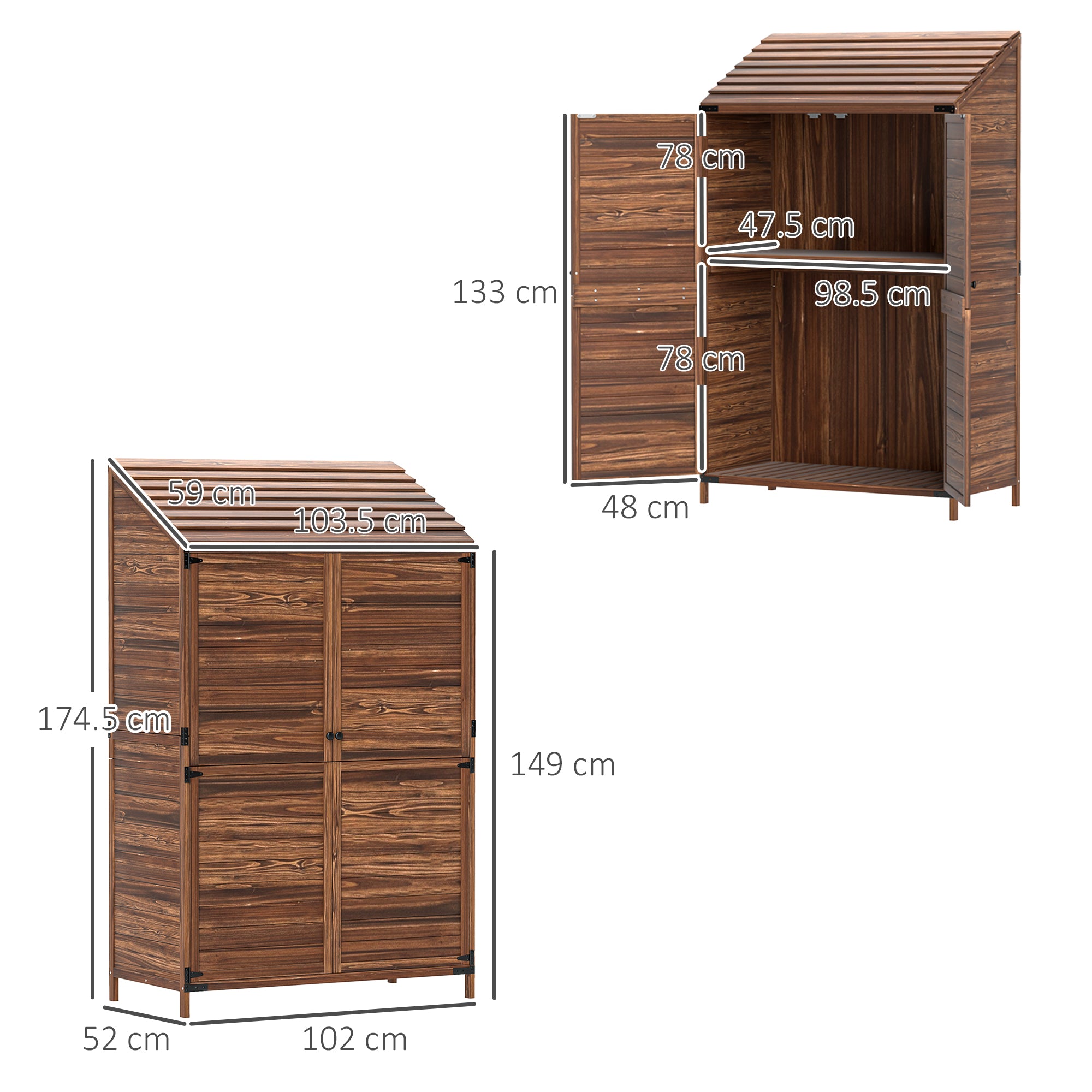 Outsunny 59 x 103.5 cm Two-Tier Wooden Garden Shed - Brown - North Peak Garden Furniture
