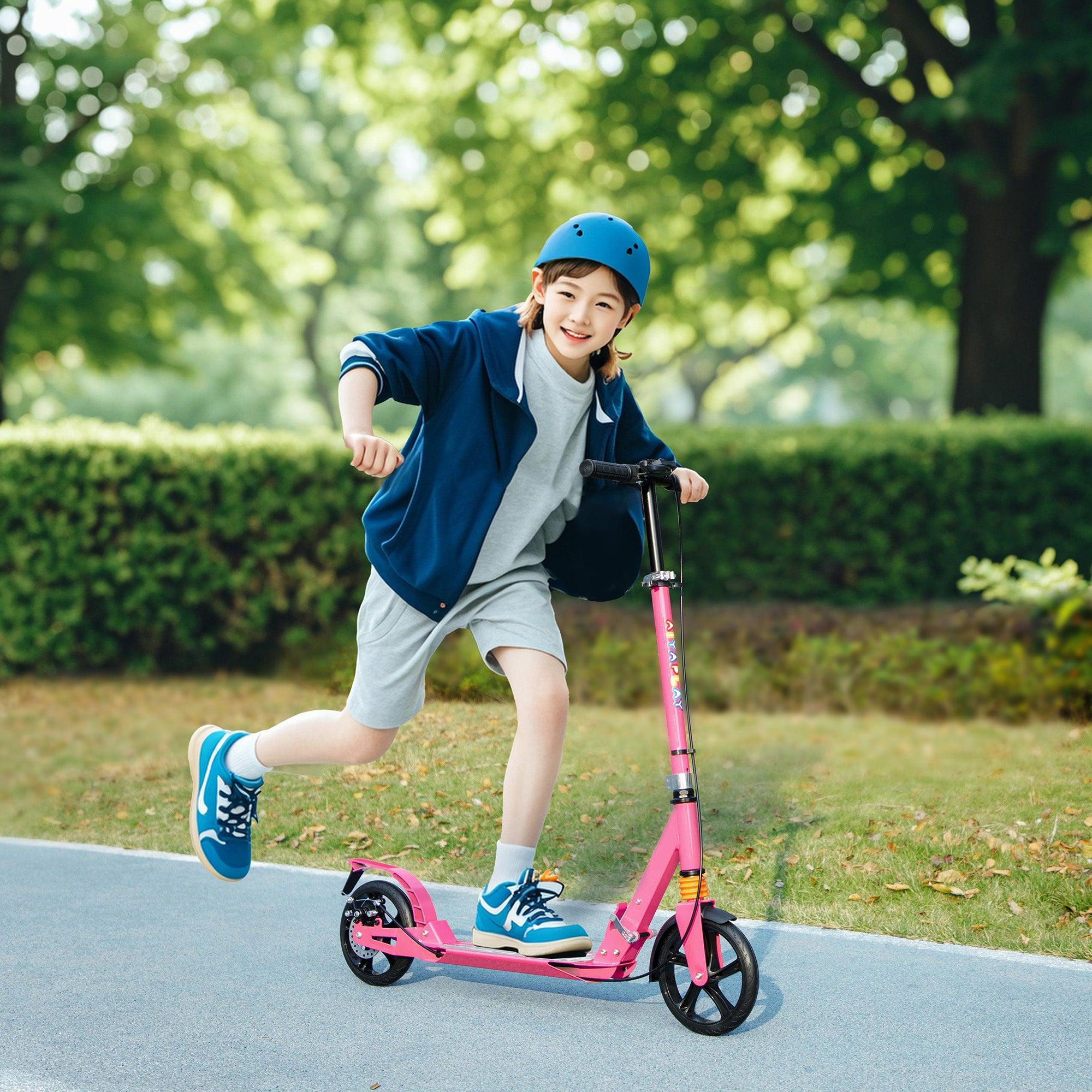 AIYAPLAY Kids Scooter with Four-Level Adjustable Handlebar, Dual Brake System, 200mm Wheels, ABEC-7 Bearings, Pink - North Peak Garden Furniture
