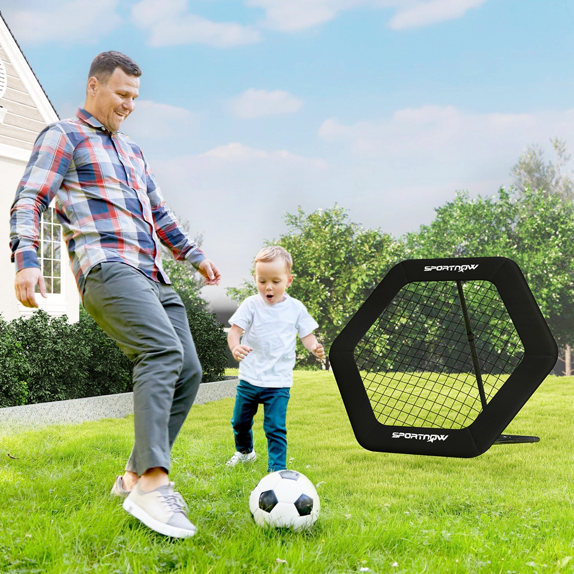 SPORTNOW Football Rebounder Net with 5 Adjustable Angles, Foldable Football Kickback Target Goal for Play Training Teaching, Indoor and Outdoor Use