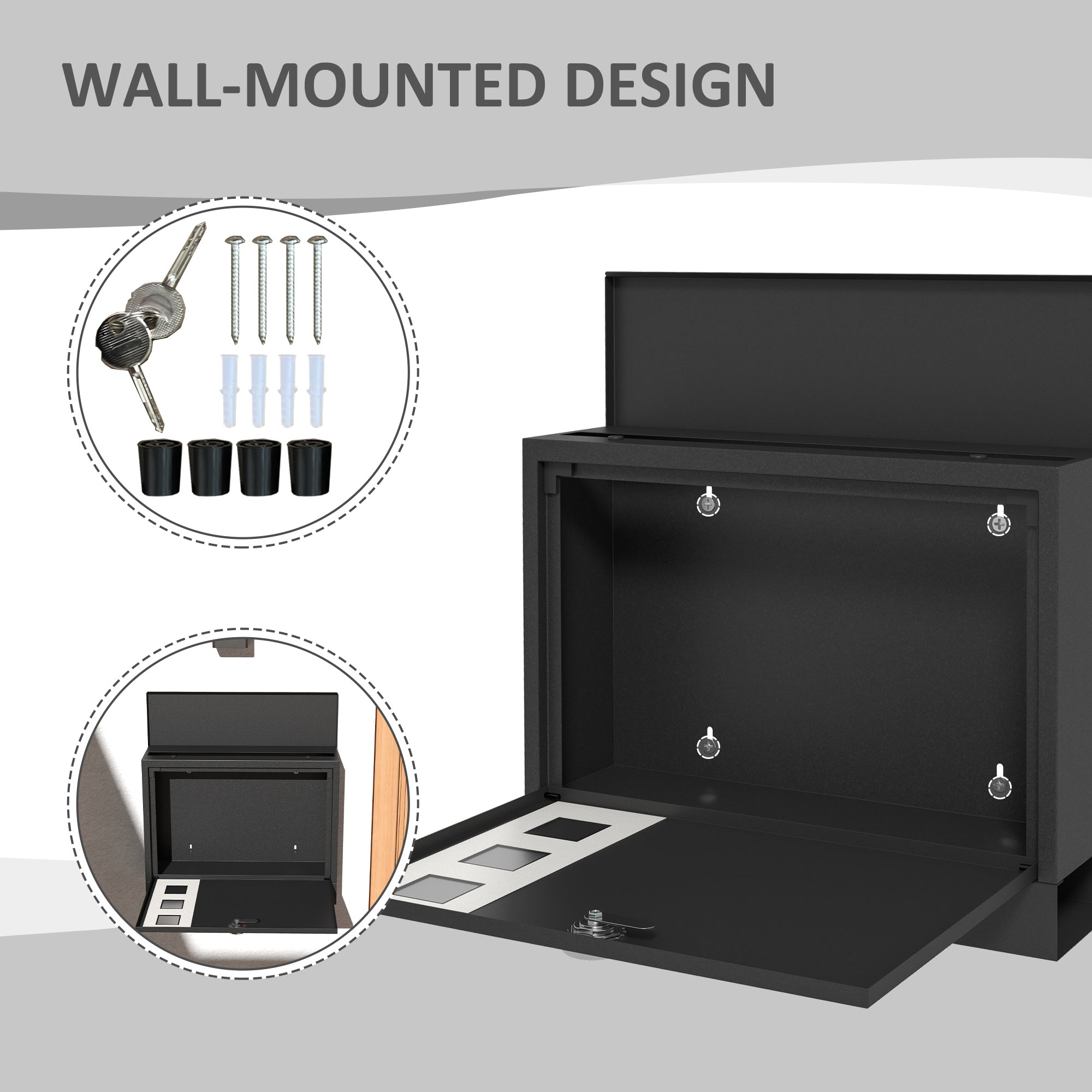 HOMCOM Wall Mounted Letterbox, Weatherproof Post Box, Modern Mailbox with 2 Keys and Viewing Windows, Easy to Install - North Peak Garden Furniture