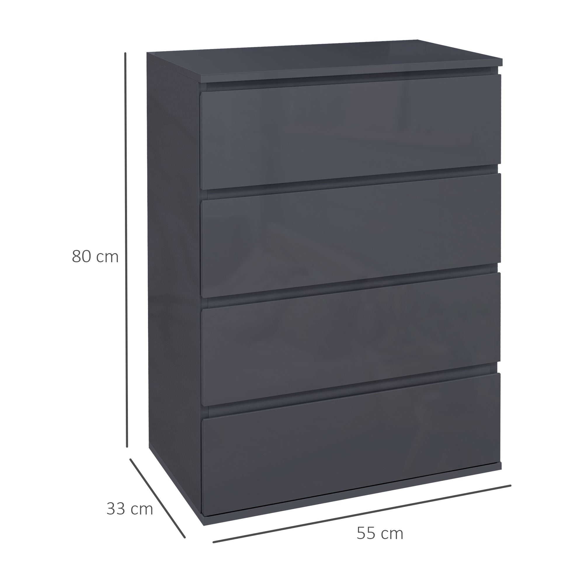 HOMCOM High Gloss Chest of Drawers, 4-Drawer Storage Cabinets, Modern Dresser, Storage Drawer Unit for Bedroom - North Peak Garden Furniture