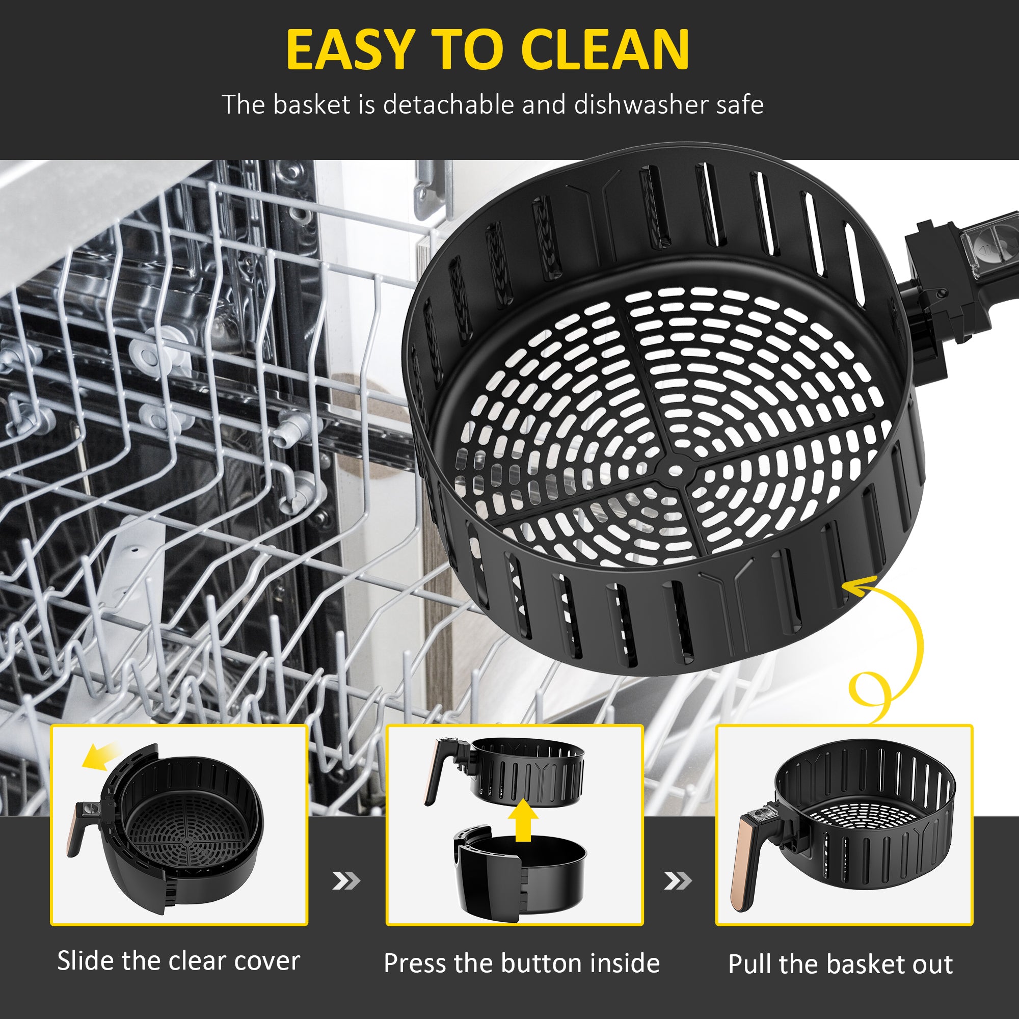HOMCOM 5.5L 1700W Air Fryer, with Digital Display, 80-200℃ Temperature - North Peak Garden Furniture