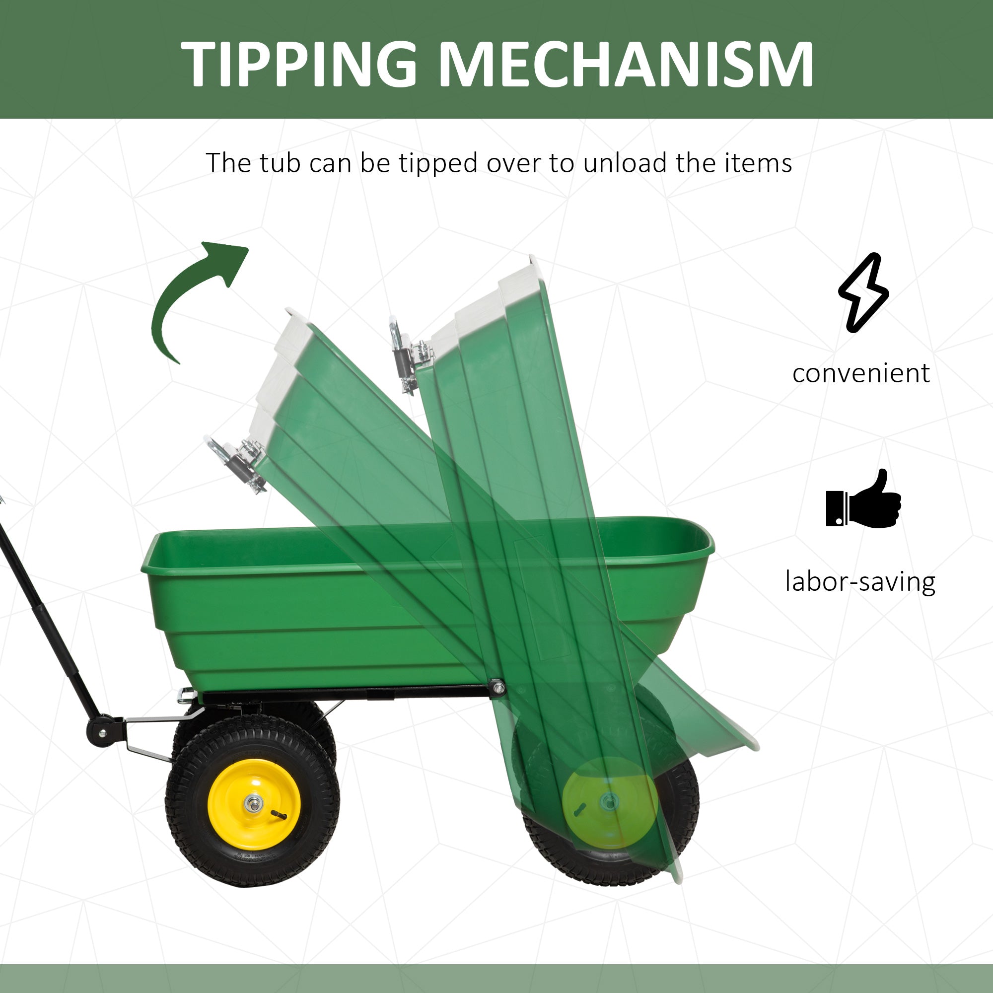 Outsunny 125 Litre Large Garden Cart Heavy Duty 4 Wheel Trolley Dump Wheelbarrow Tipping Truck Trailer - Green - North Peak Garden Furniture