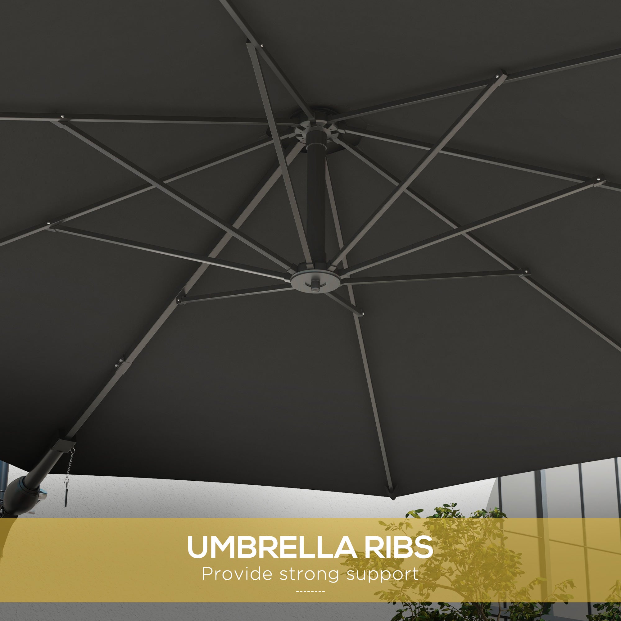 Outsunny 3m Wall-Mounted Parasol Shade, with Handle - Grey - North Peak Garden Furniture