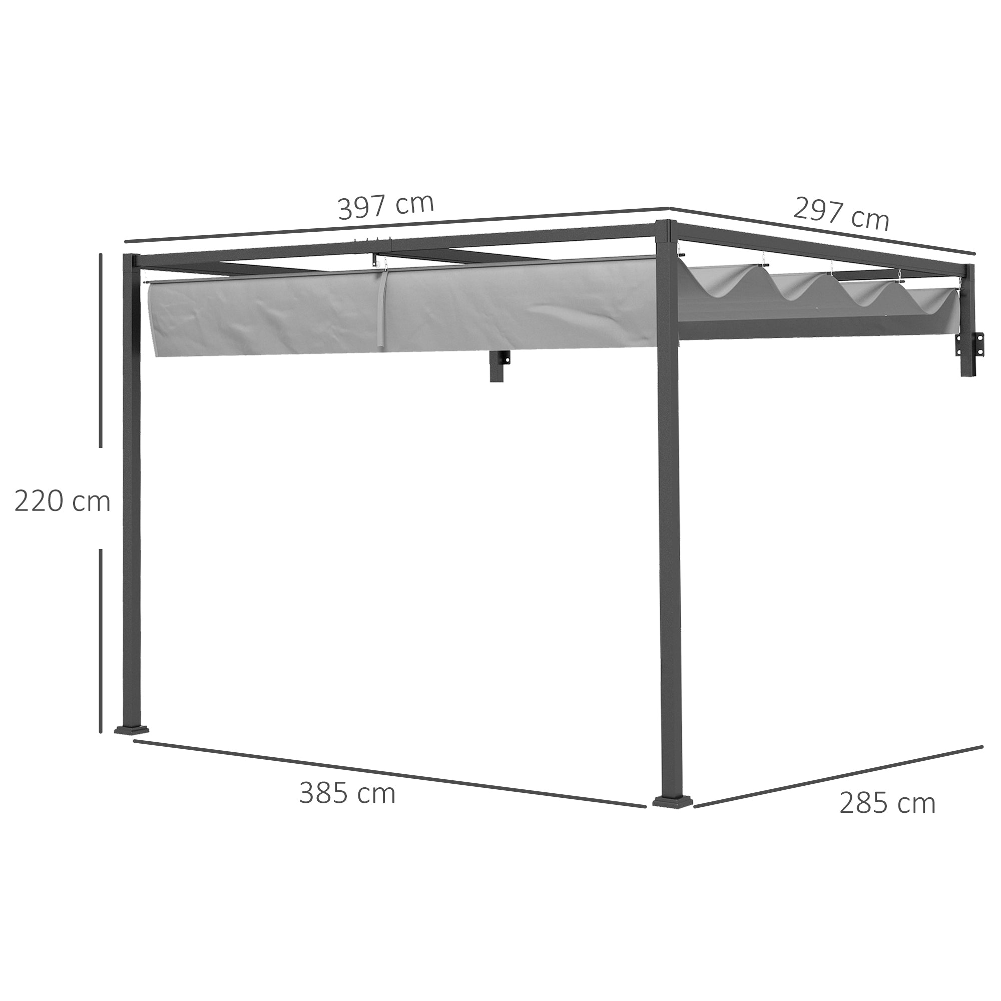 Outsunny 3 x 4m Lean To Pergola, Metal Pergola with Retractable Roof for Grill, Garden, Patio, Deck - North Peak Garden Furniture