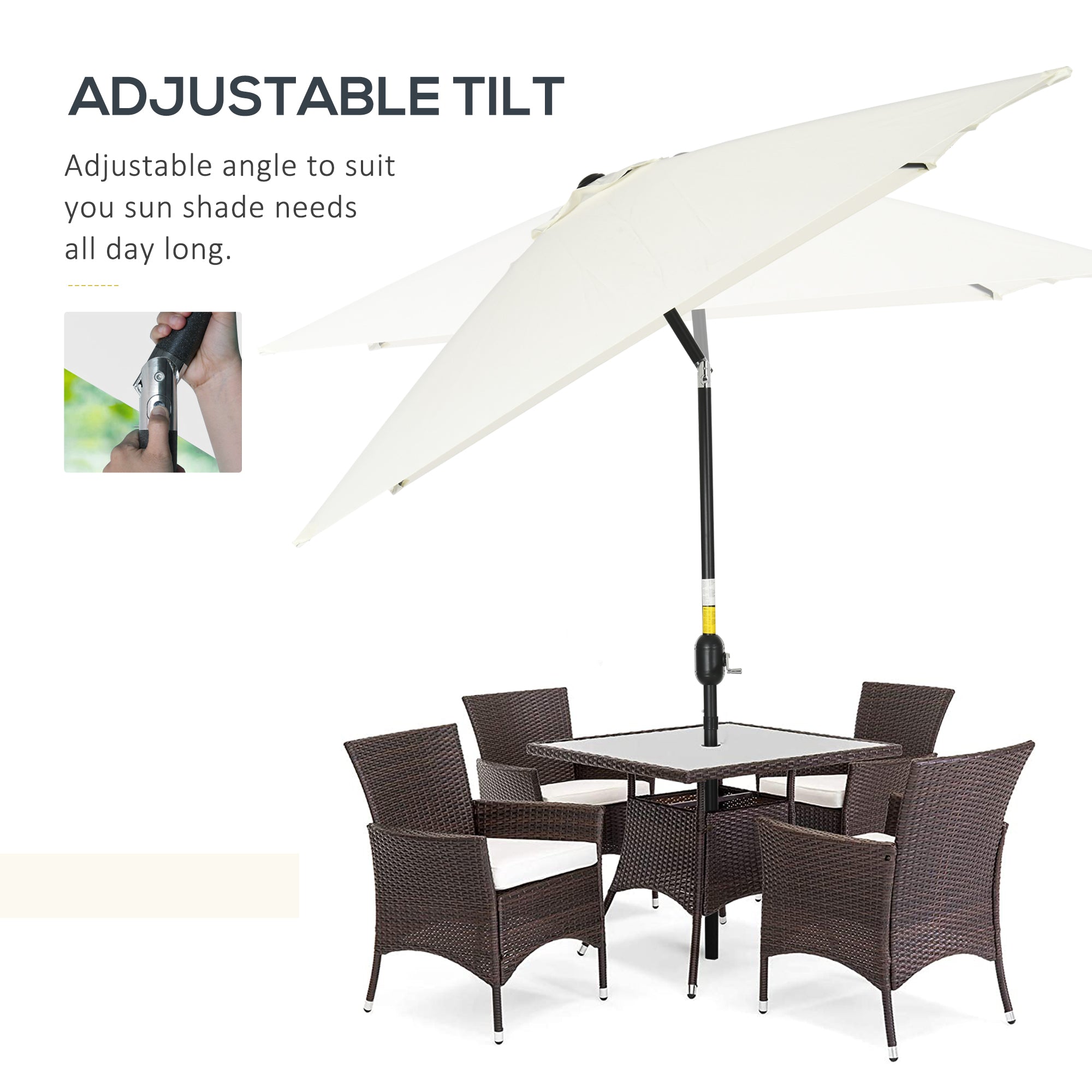 Outsunny 3x2m Patio Parasol Garden Umbrellas Canopy with Aluminum Tilt Crank Rectangular Sun Shade Steel, Cream White