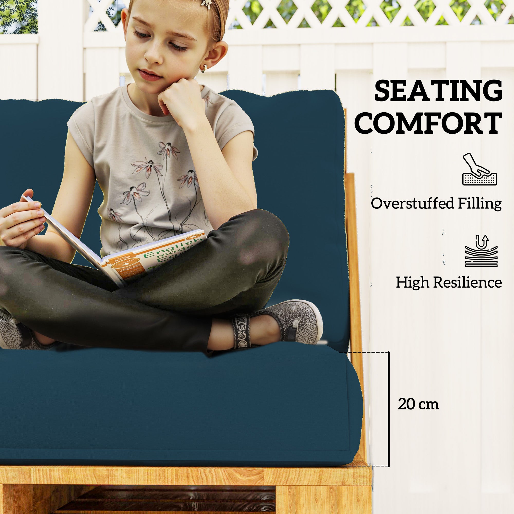 Outsunny 2 Seater Pallet Furniture Cushions Pallet Cushions, UPF20+ 220gsm Fabric, 20 cm Thick Outdoor Seat Pads, Navy Blue - North Peak Garden Furniture