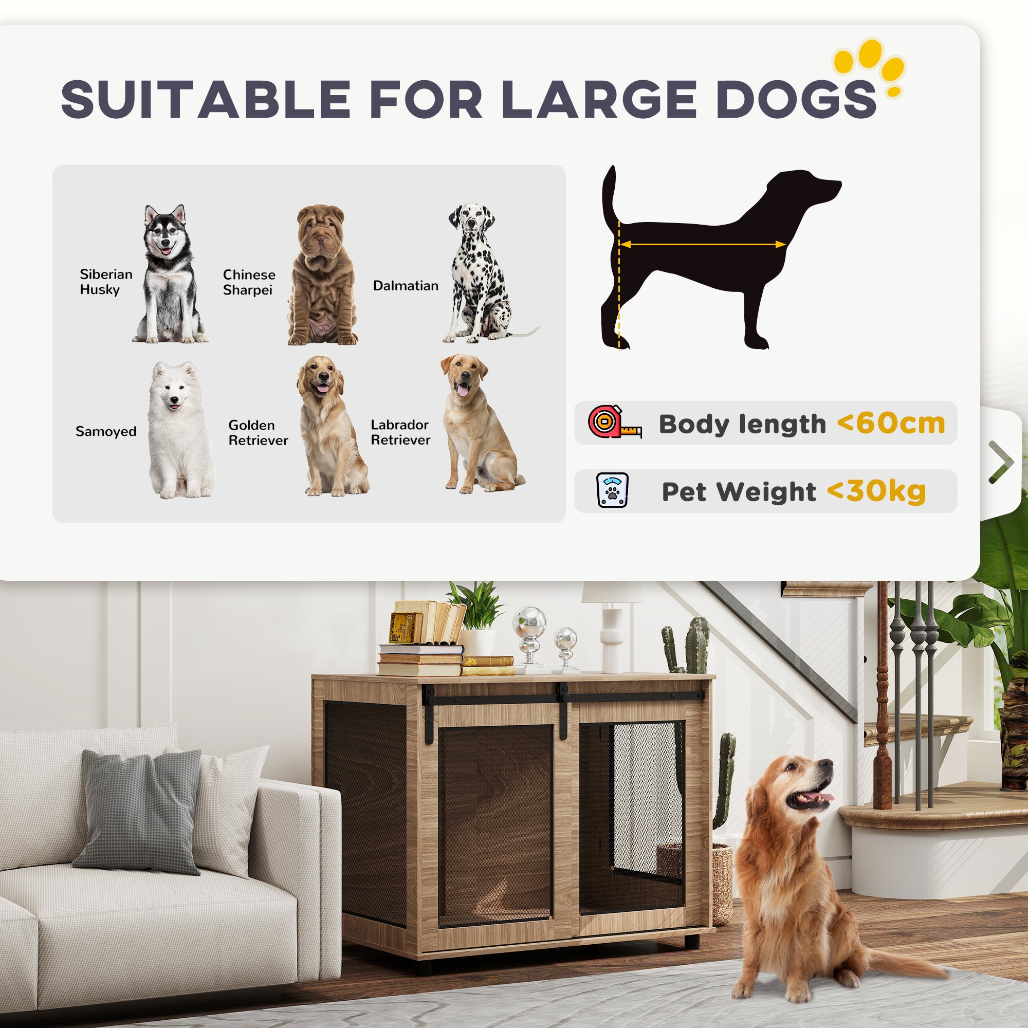 PawHut Dog Crate Furniture with Sliding Door for Large Dogs, 98 x 60 x 78cm, Walnut Brown - North Peak Garden Furniture