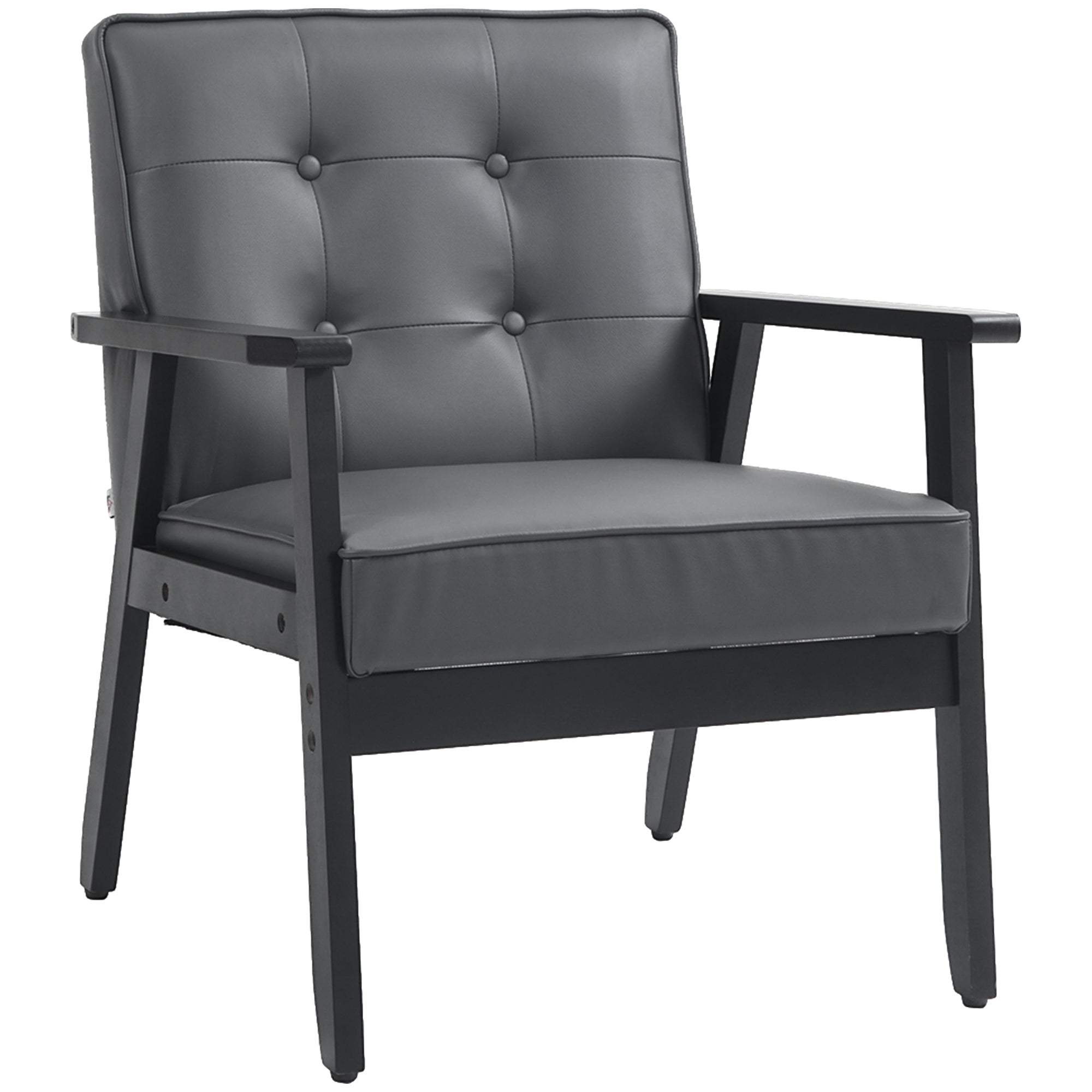 HOMCOM Retro-Style Accent Chair, with Faux Leather Seat - Grey - North Peak Garden Furniture