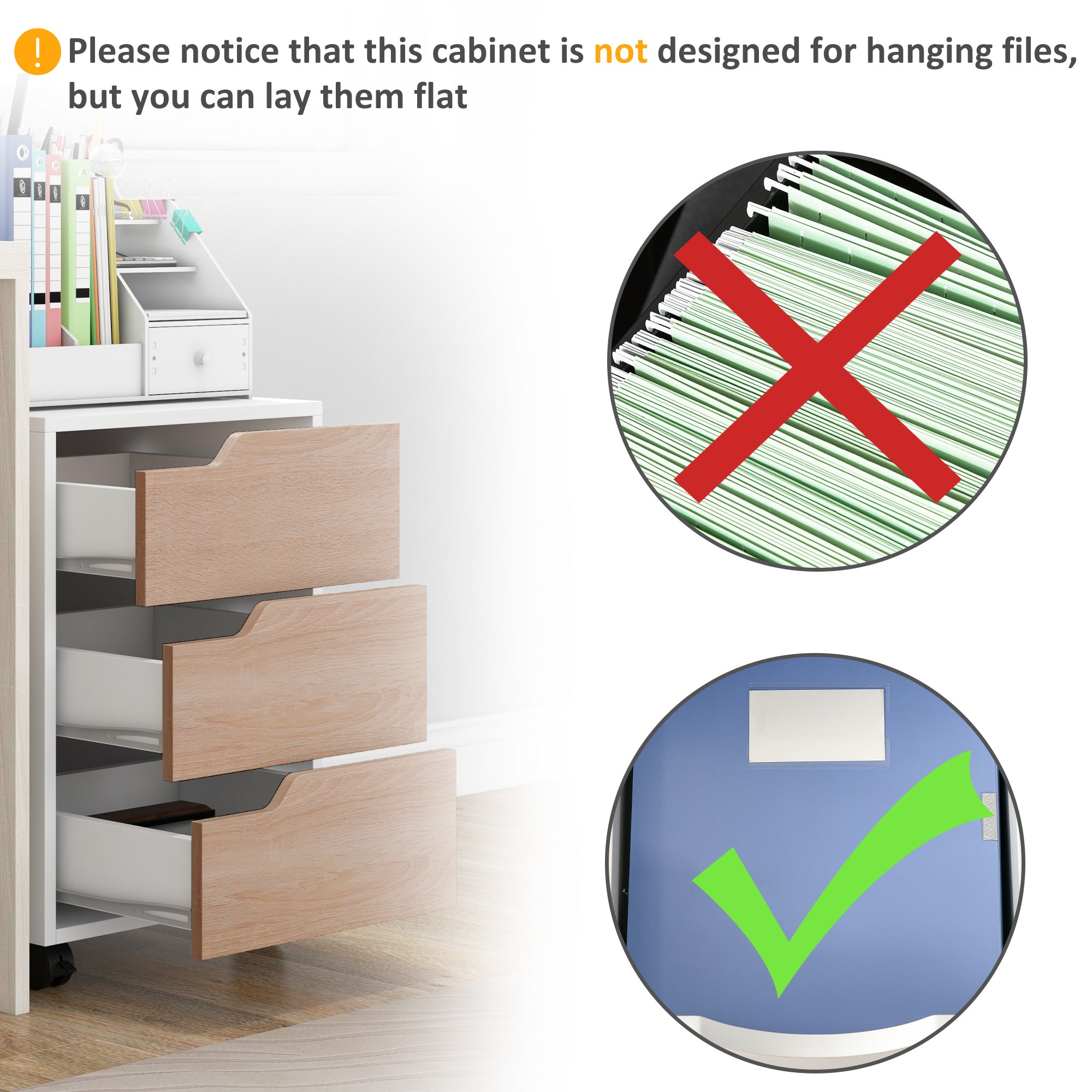HOMCOM 3 Drawer Mobile File Cabinet, Vertical Filing Cabinet with Wheels for Home Office, Oak - North Peak Garden Furniture