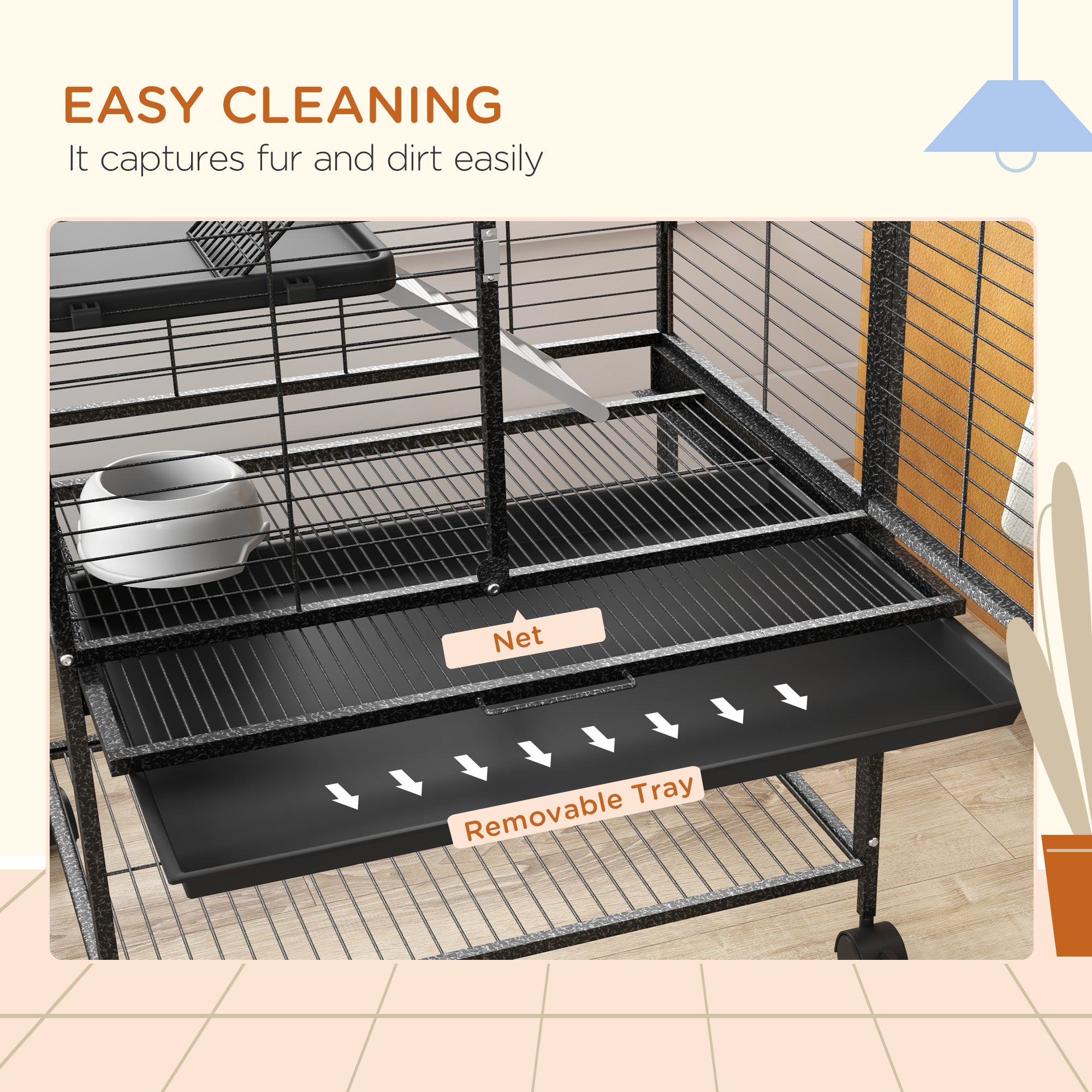 PawHut Rolling Chinchilla Cage, Small Animal Cage for Ferrets w/ Three Doors, Storage, Shelf, Tray Tray, Bowl, Water Bottle - North Peak Garden Furniture