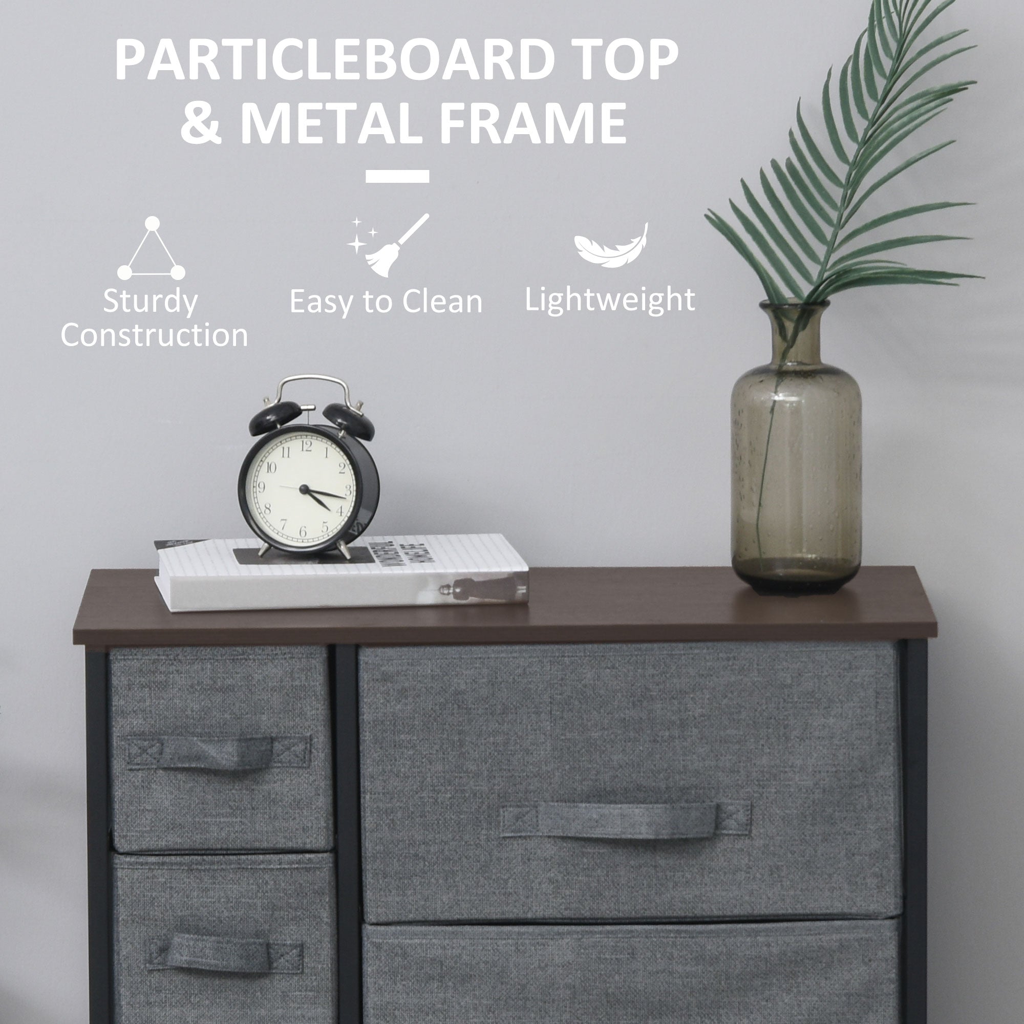 HOMCOM Chest of Drawers with 7 Drawers, Fabric Drawers with Large Storage Space, Drawers Dresser with Metal Frame, Adjustable Feet for Bedroom Living Room, Dark Grey - North Peak Garden Furniture
