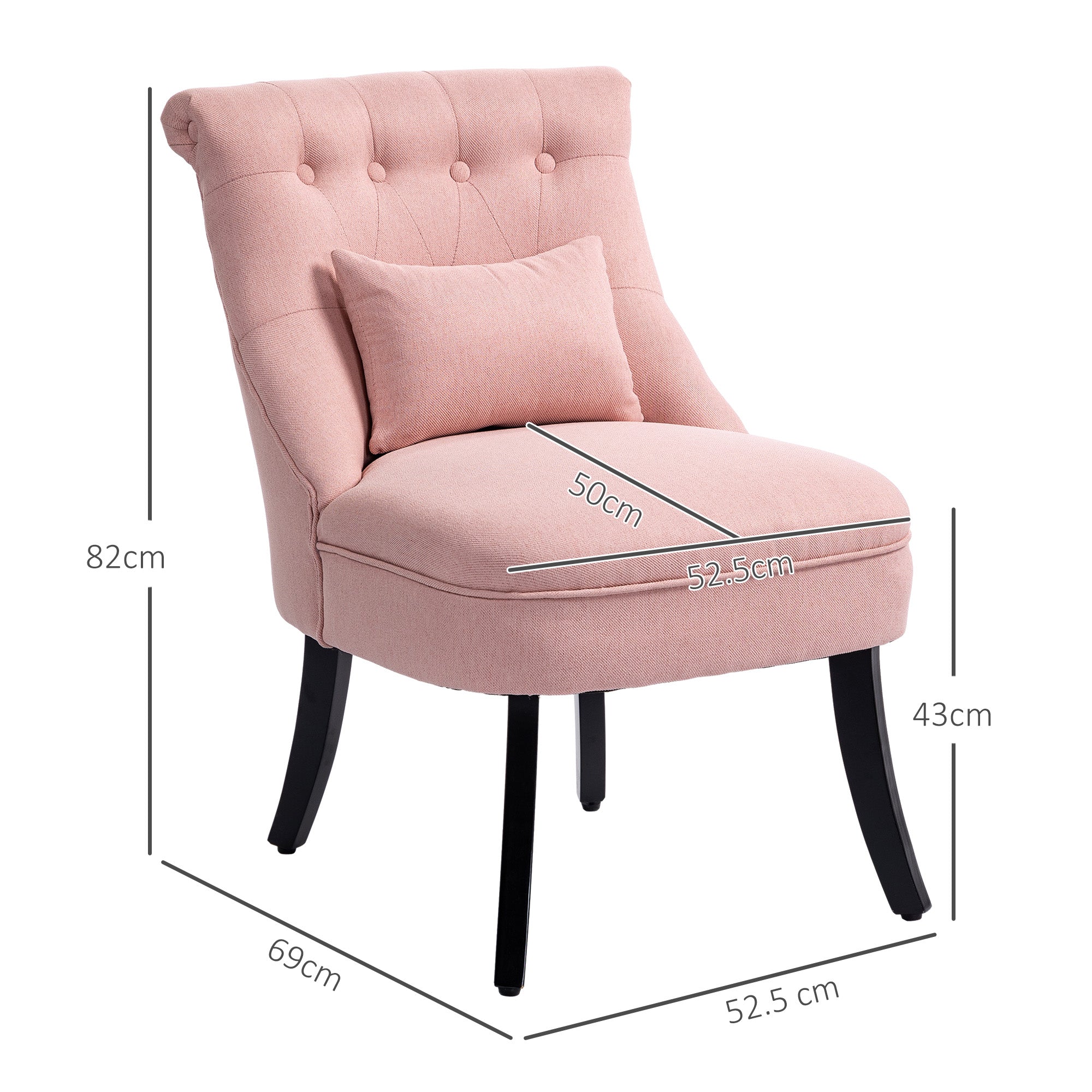 HOMCOM Fabric Single Sofa Dining Chair Tub Chair Upholstered W/ Pillow Solid Wood Leg Home Living Room Furniture Pink - North Peak Garden Furniture