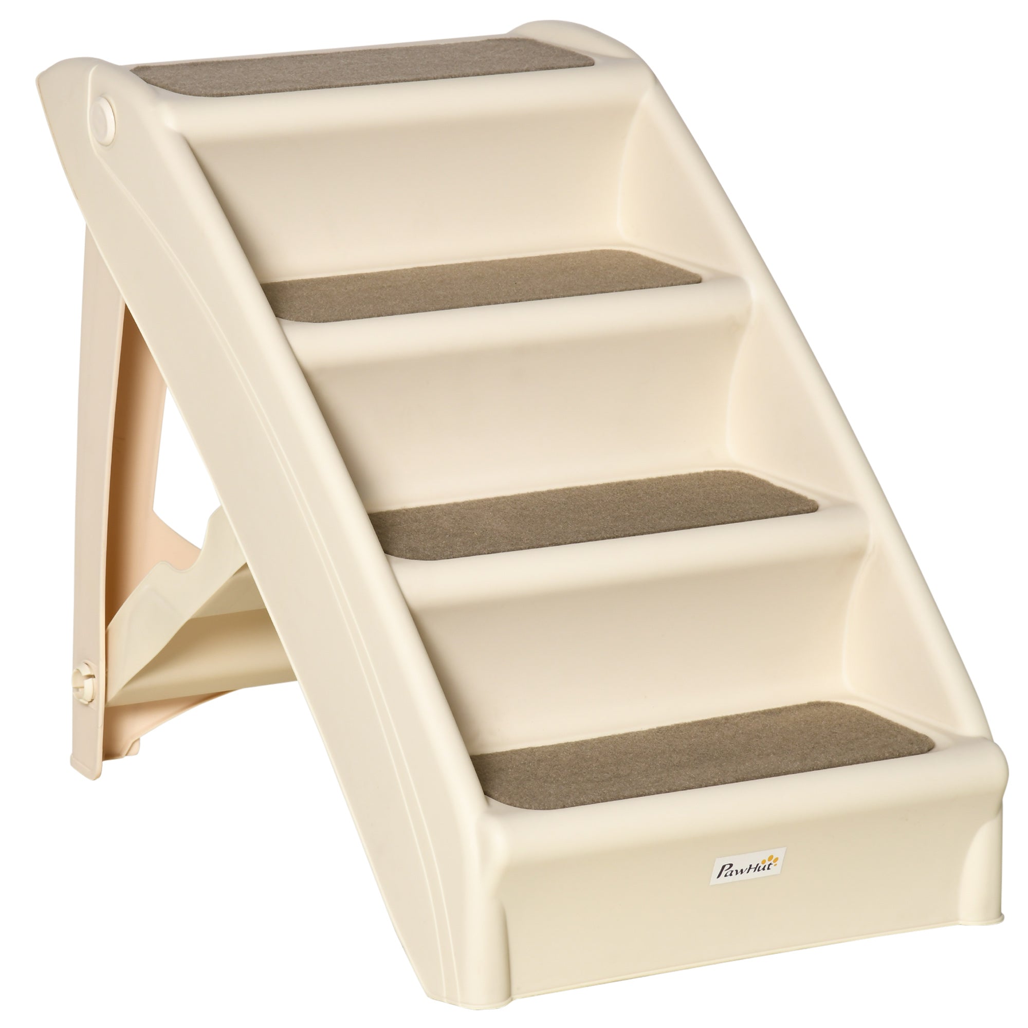 PawHut Foldable Four-Step Pet Stairs, for Cats, Small Miniature Dogs, with Non-Slip Mats 62 x 38 x 49.5cm - Beige - North Peak Garden Furniture