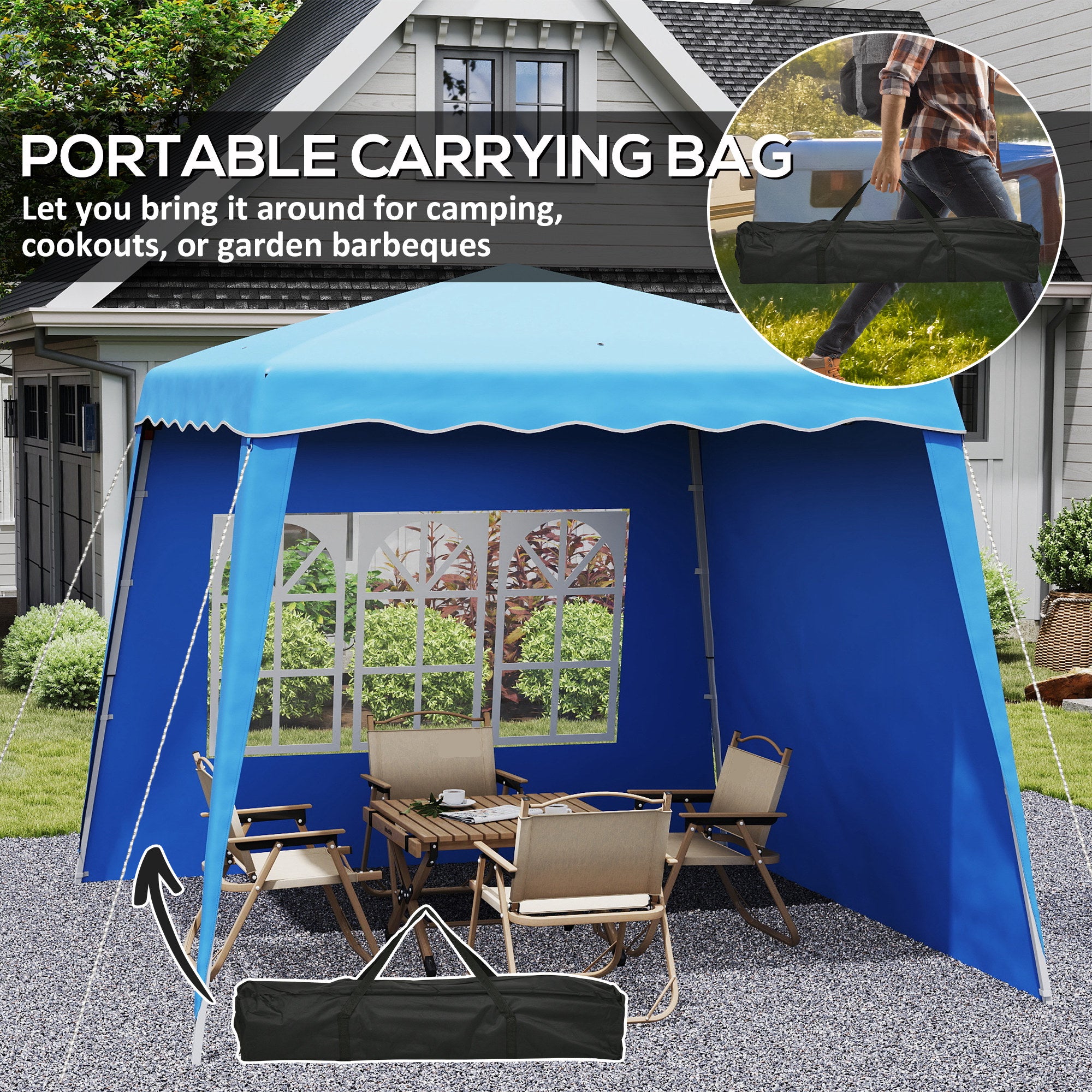 Outsunny 2.4 x 2.4m Two Wall Pop Up Gazebo - Blue - North Peak Garden Furniture