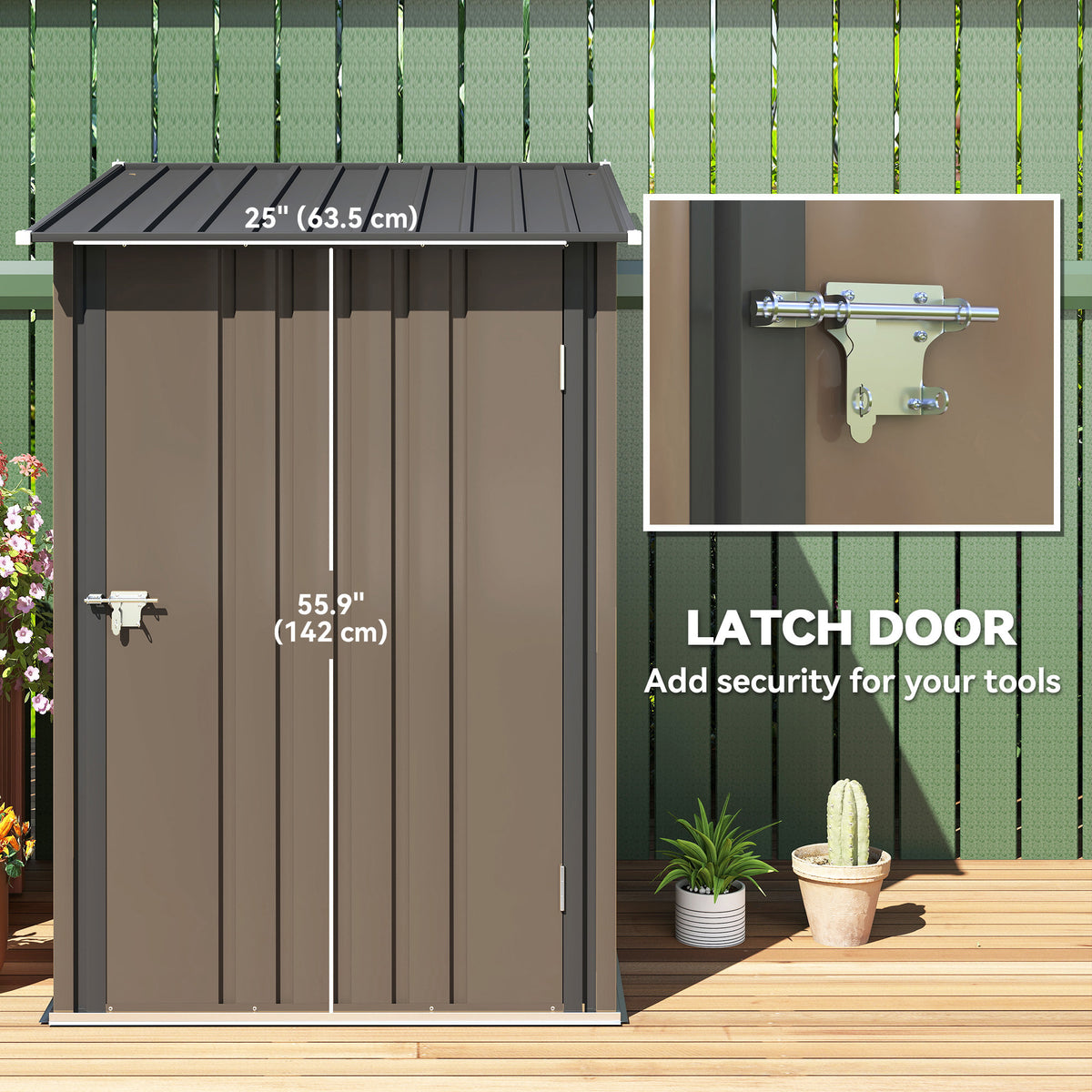 Outsunny 3.3 x 3.4ft Lean To Steel Garden Shed with Locking Door - Brown/Grey