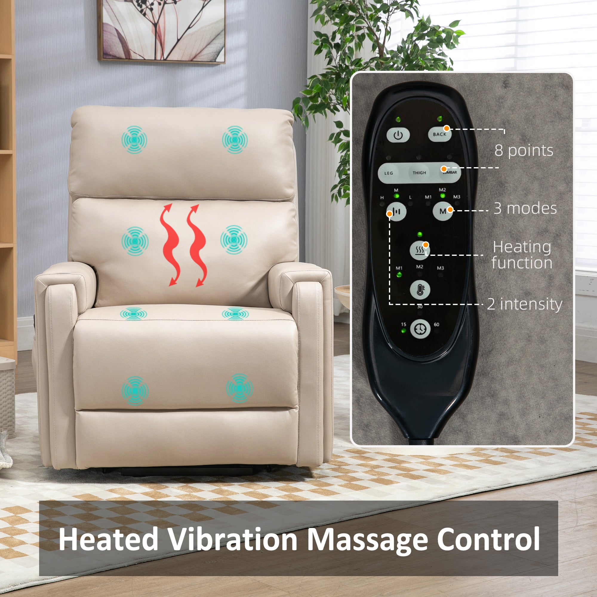 HOMCOM Electric Riser and Recliner Chair, with Massage and Heat - Beige - North Peak Garden Furniture