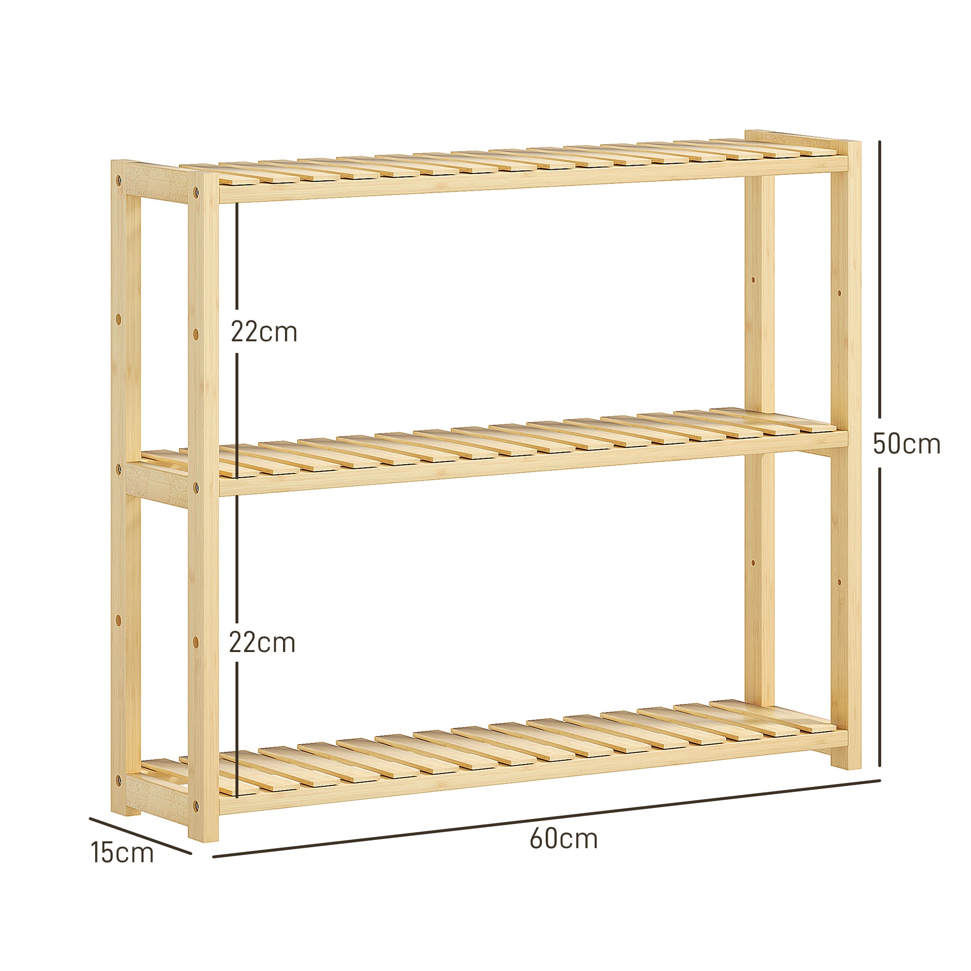 HOMCOM 3-Tier Bamboo Bathroom Storage Shelf, Wall-Mounted or Stand, Display Stand Shelving Unit with Adjustable Rack for Kitchen Bathroom Living Room, Natural - North Peak Garden Furniture